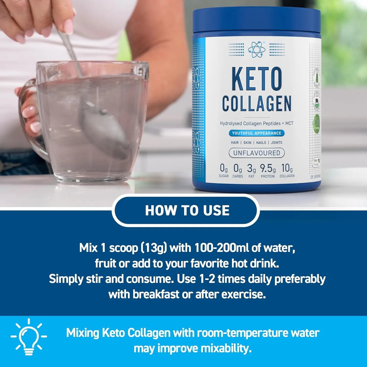Applied Nutrition Collagen Keto Collagène Poudre 325g Neutre