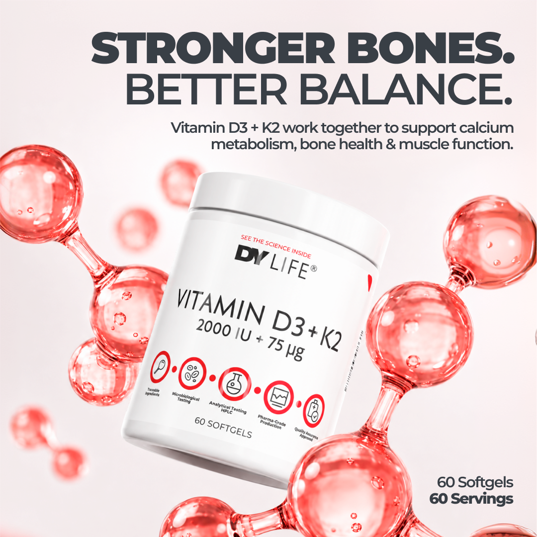 DY Nutrition D3+K2 2000 UI Vitamine 60 gélules os