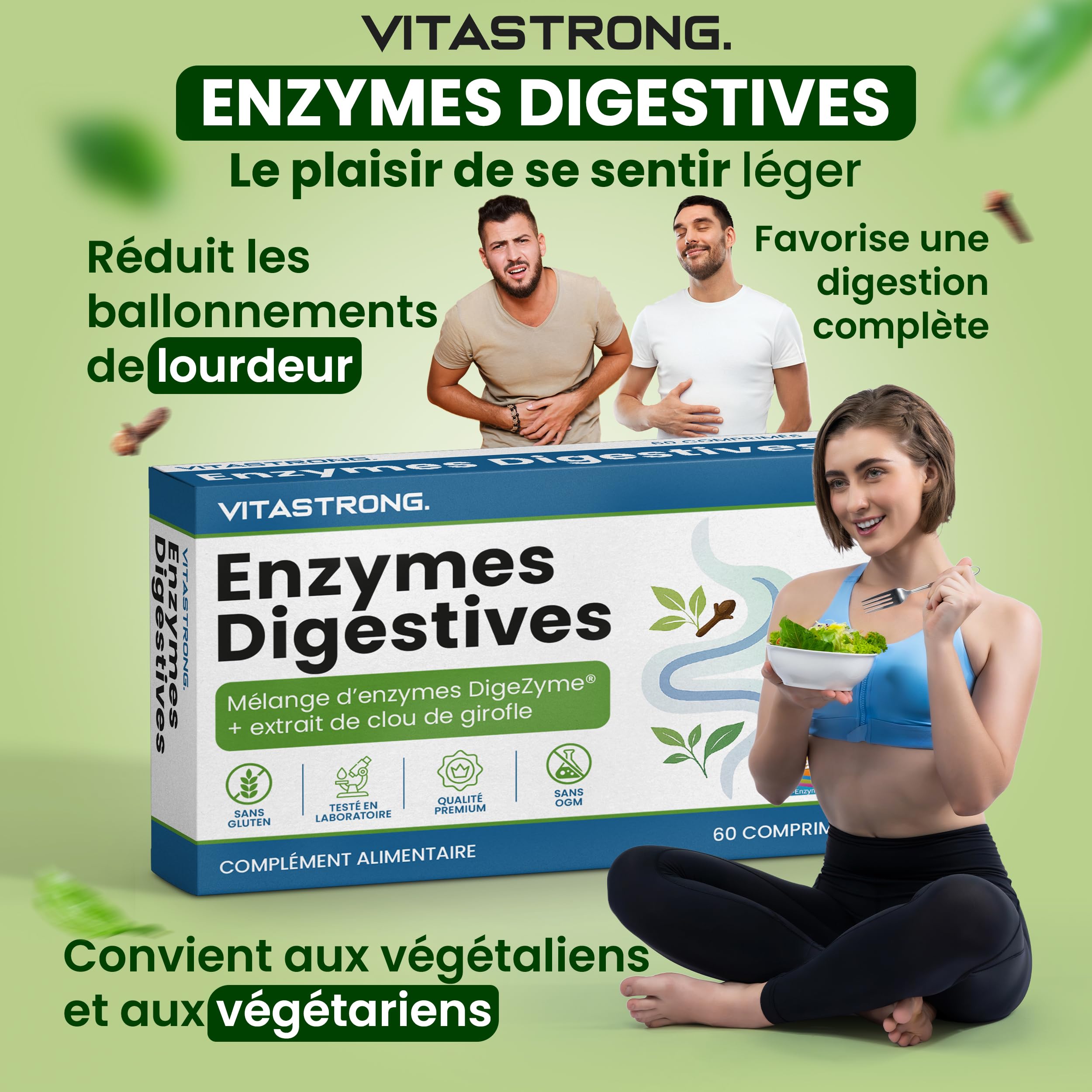 Vitastrong Digestion Enzymes Digestives 60 comprimés DigeZyme