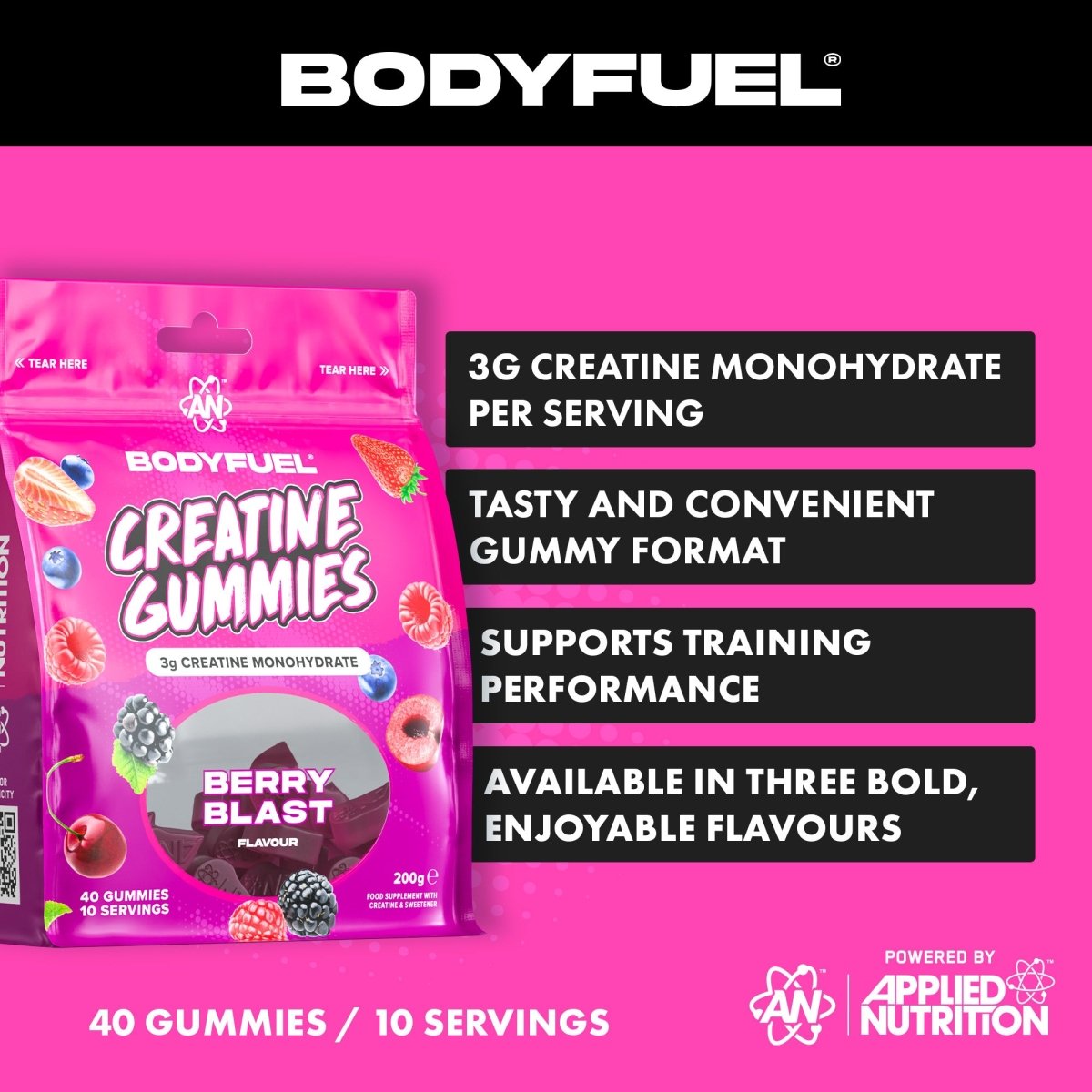 Applied Nutrition BodyFuel gummies créatine berry blast