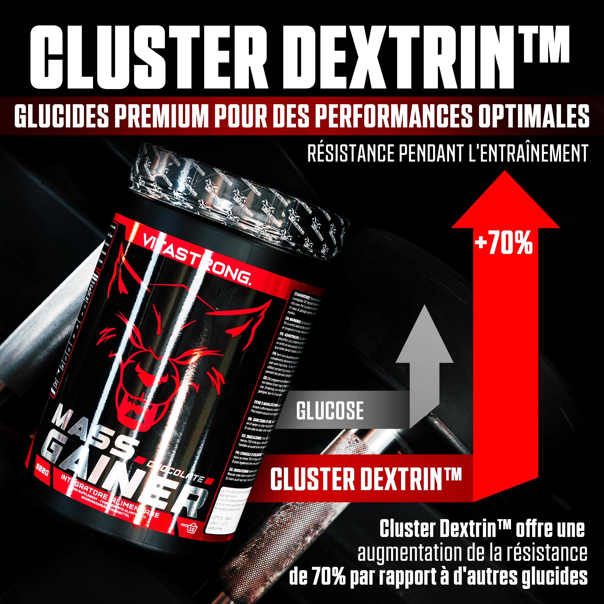 Vitastrong Masse musculaire gainer chocolat créatine 30% protéines