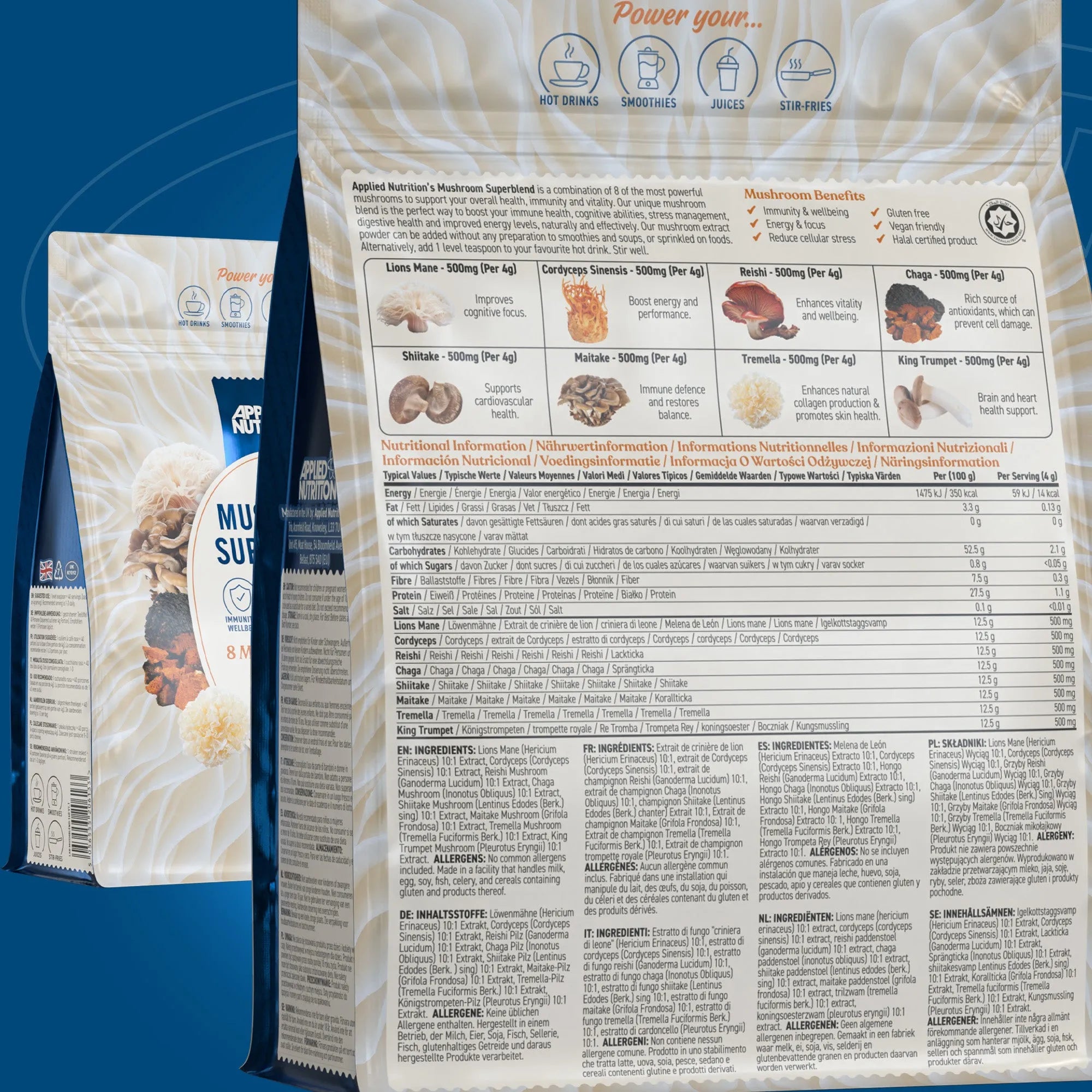 Applied Nutrition Mushroom Superblend poudre champignons 160g 8 champignons