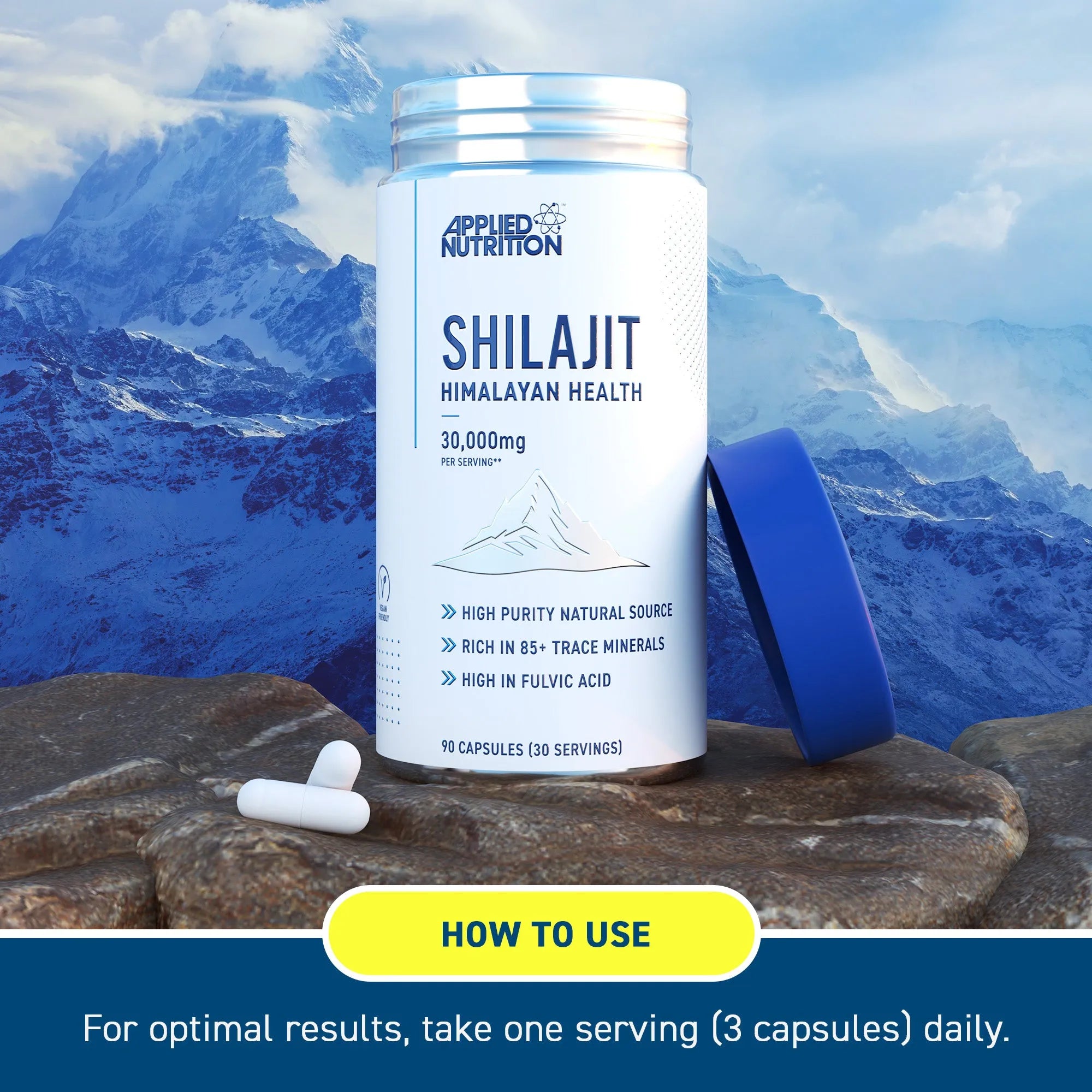 Applied Nutrition Pure Shilajit gélules himalayen 90 minéraux