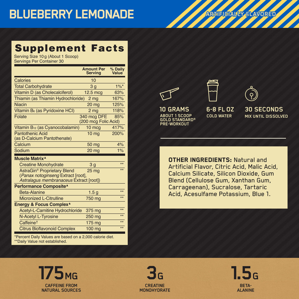 Optimum Nutrition Gold Standard pré-workout énergie caféine