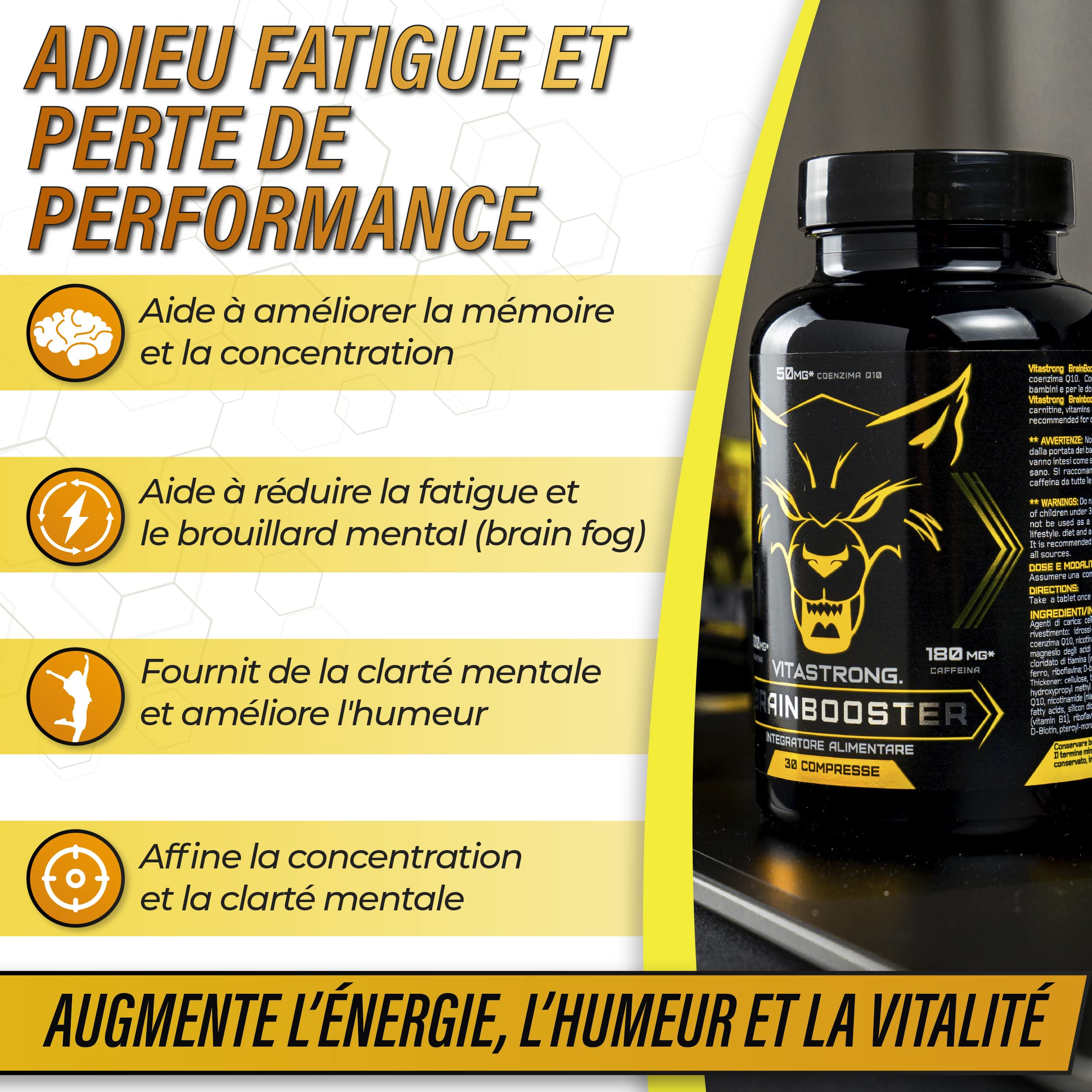 Vitastrong Mémoire Brainbooster nootropique 30 comprimés caféine