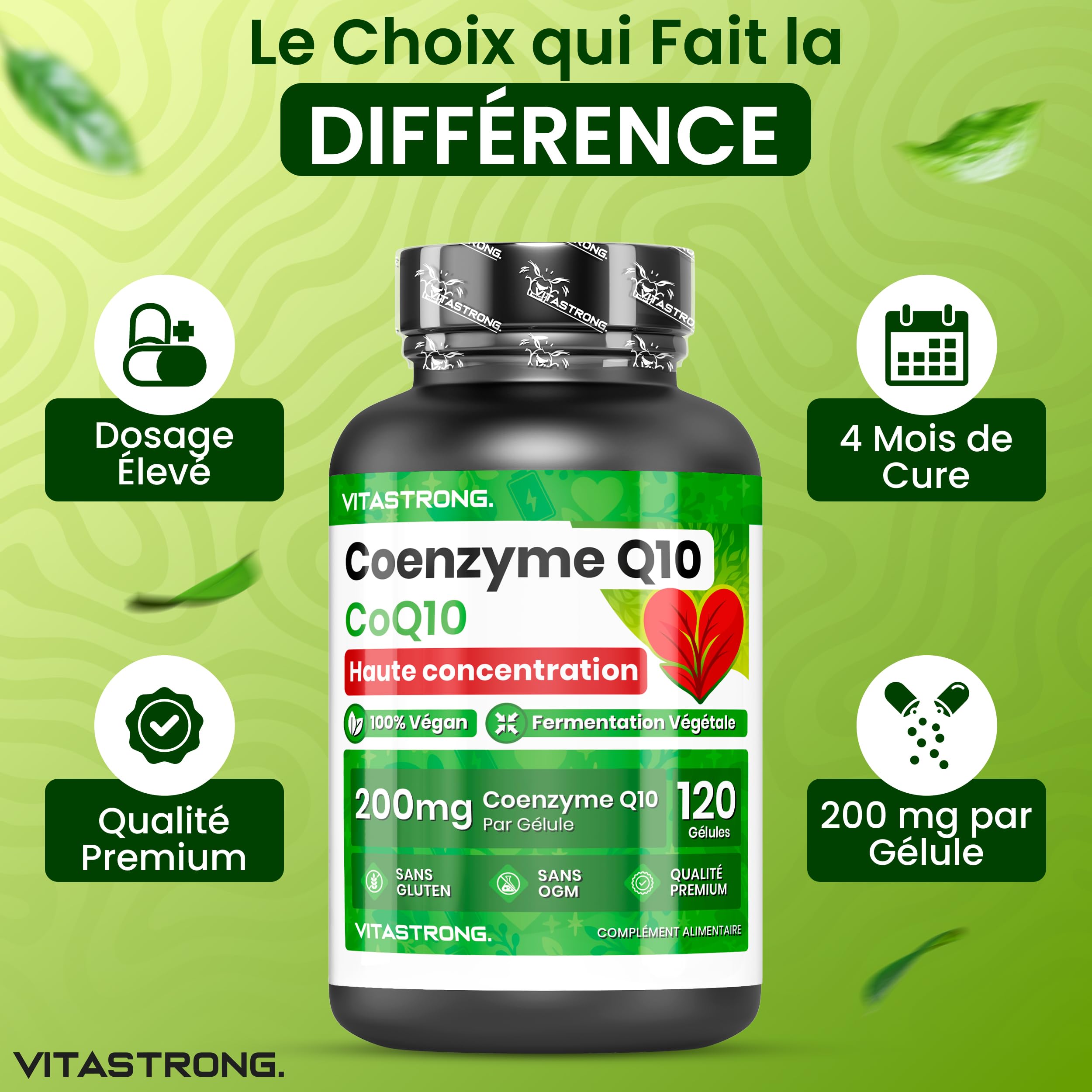 Vitastrong Vitalité Coenzyme Q10 200mg 120 Gélules Vegan