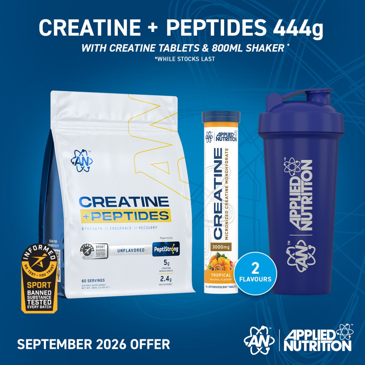 Applied Nutrition Creatine Monohydrate Peptide poudre 222g nature