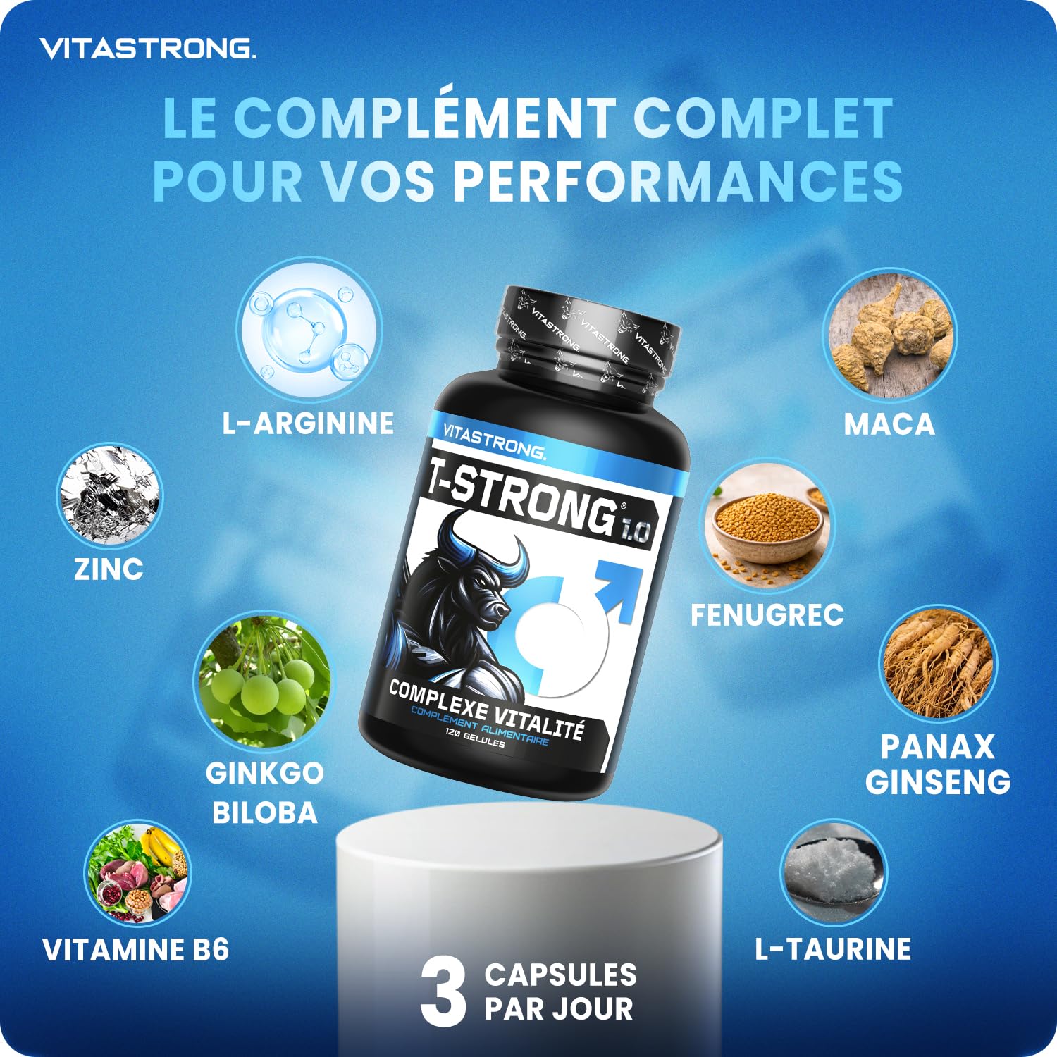 Vitastrong Vitalité T-Strong 120 gélules maca arginine homme