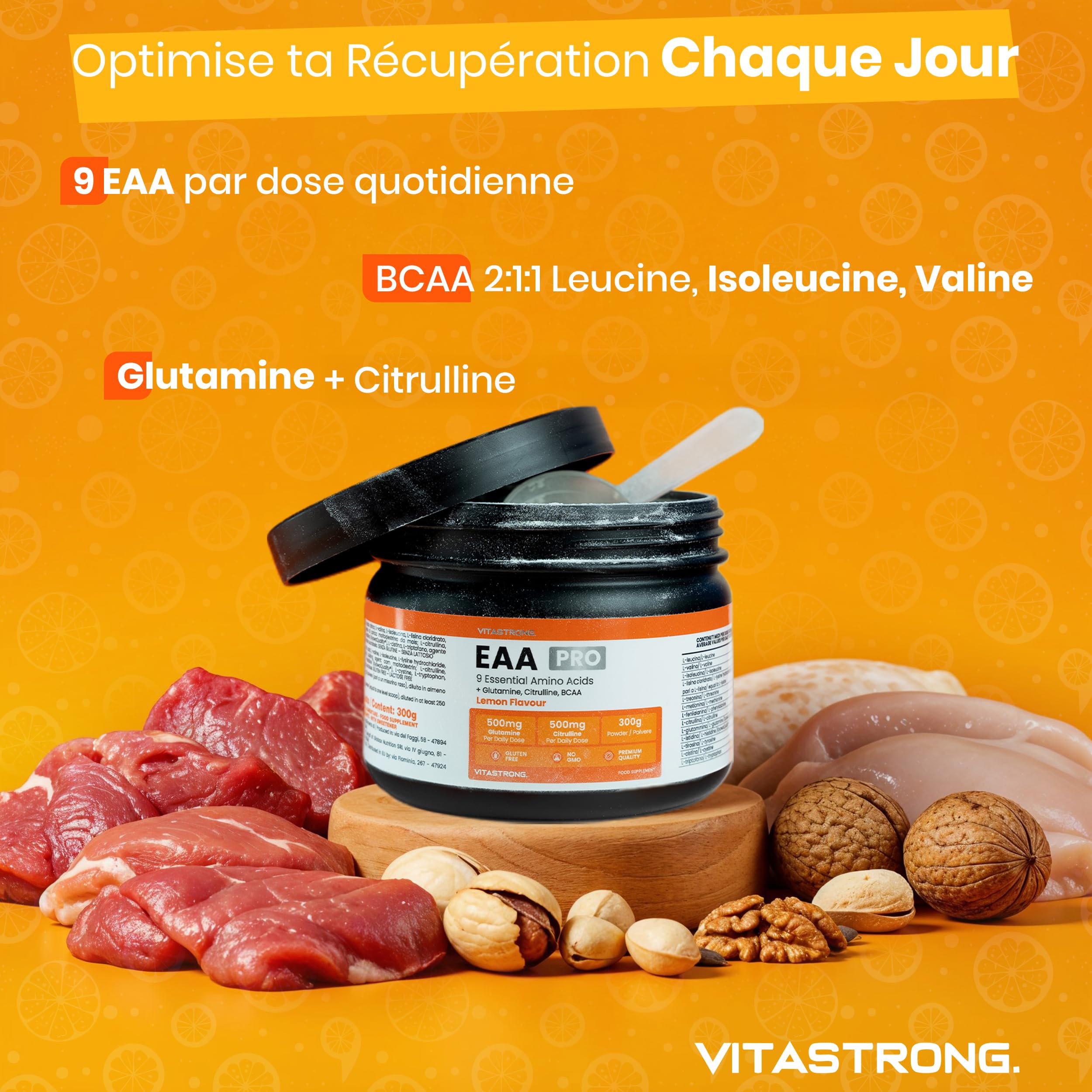 Vitastrong EAA PRO 9 Acides Aminés Poudre Citron 300g énergie