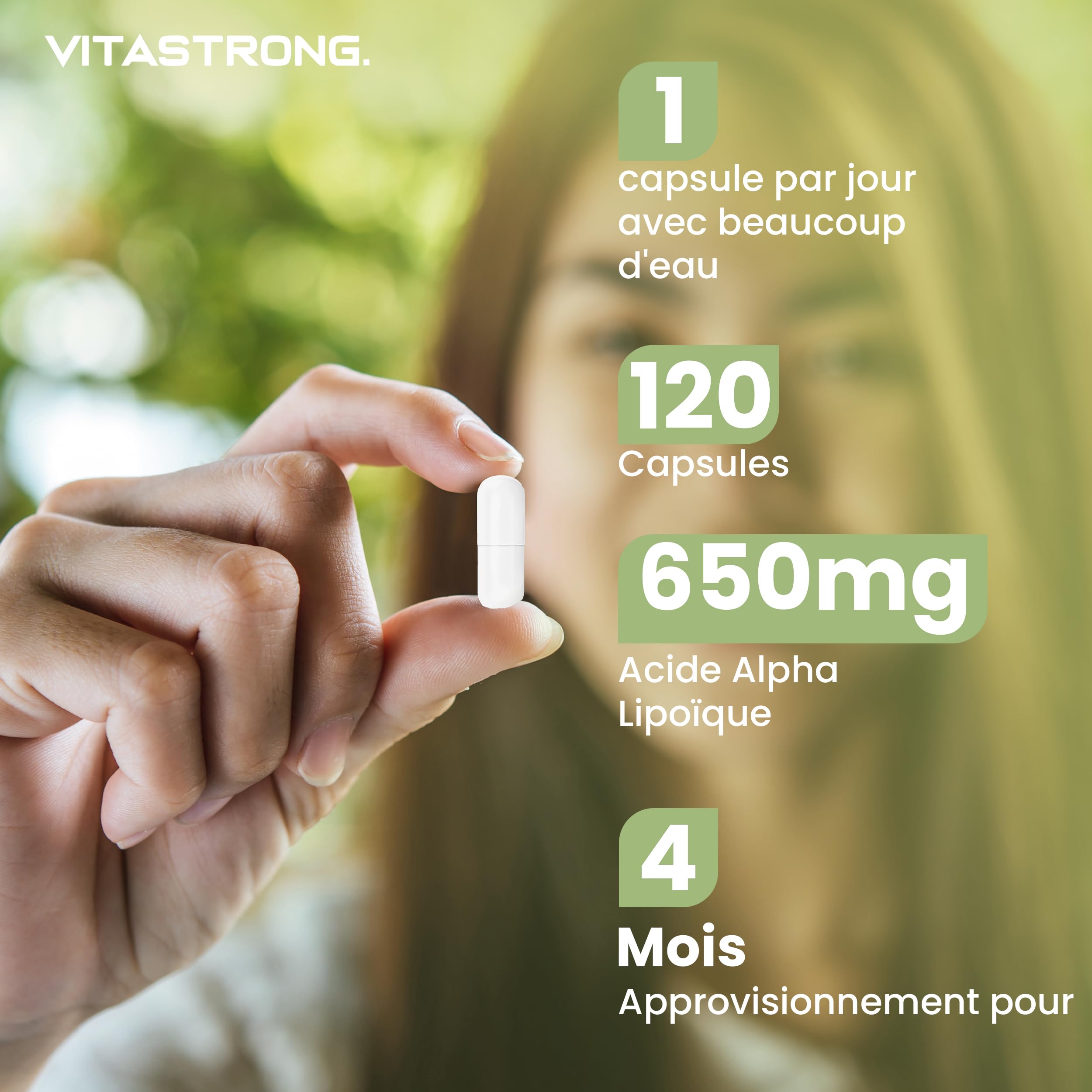 Vitastrong Vitalité acide alpha-lipoïque zinc 650mg 120 gélules