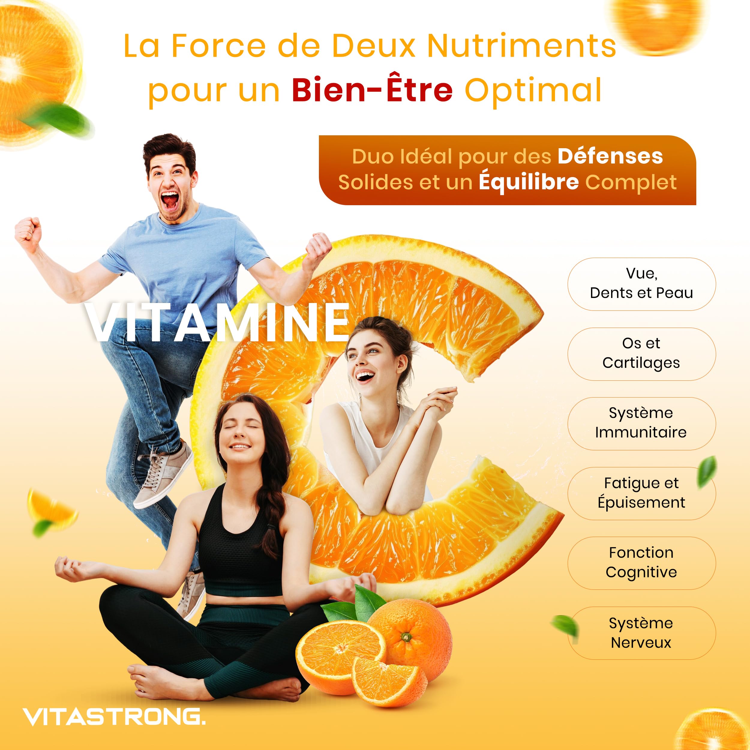 Vitastrong Vitamine C 1000 mg Zinc comprimés vegan immunité