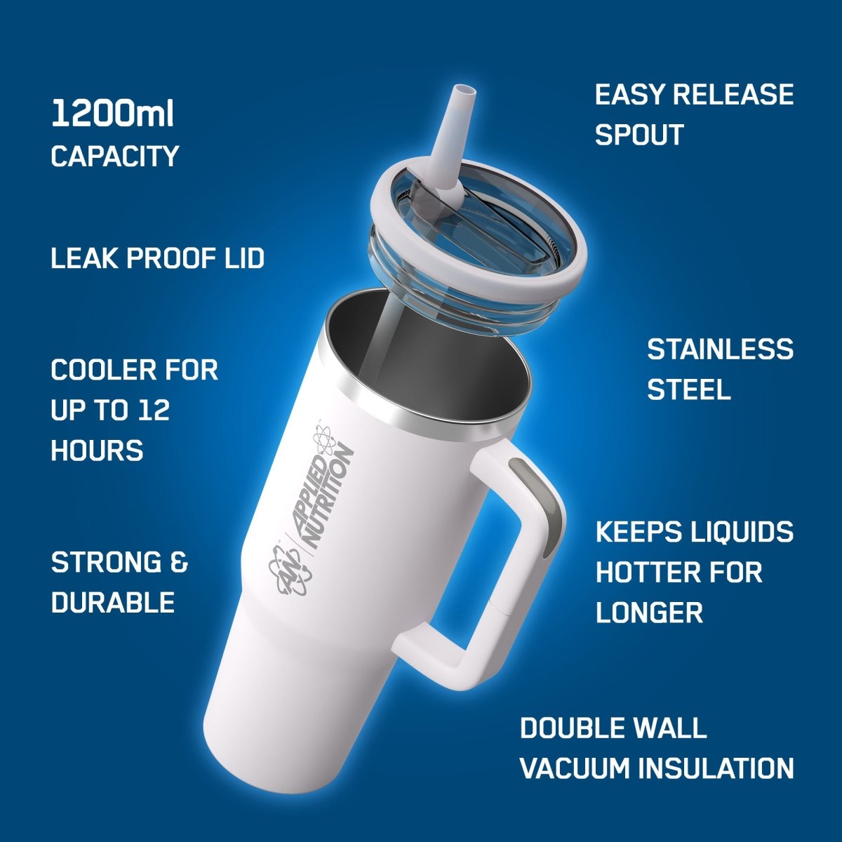 Applied Nutrition Cooler Tumbler Cup Gourde Isotherme Bleu 1,2L