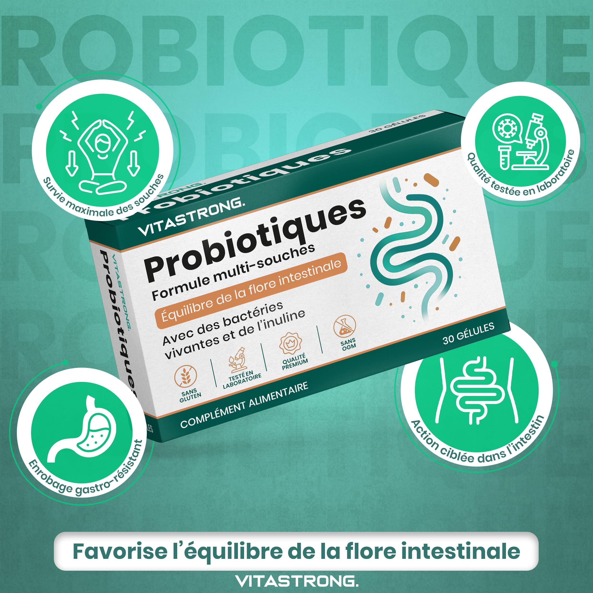 Vitastrong Probiotique Flore Intestinale 30 Milliards UFC 30 Gélules