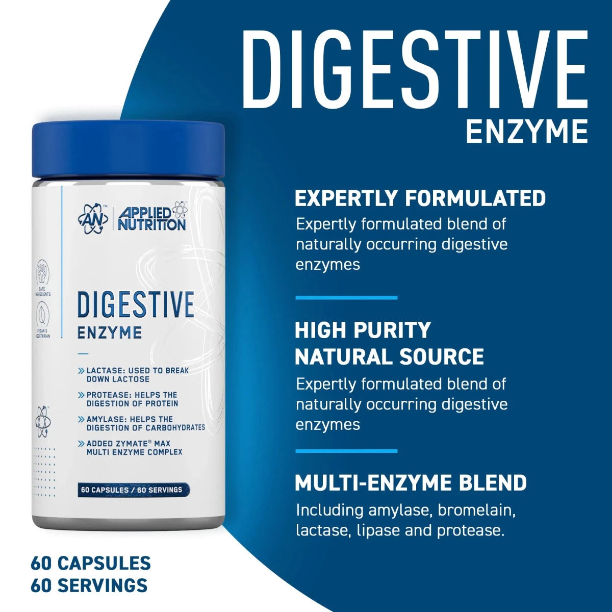Applied Nutrition Health & Wellbeing enzymes digestives 60 gélules vegan