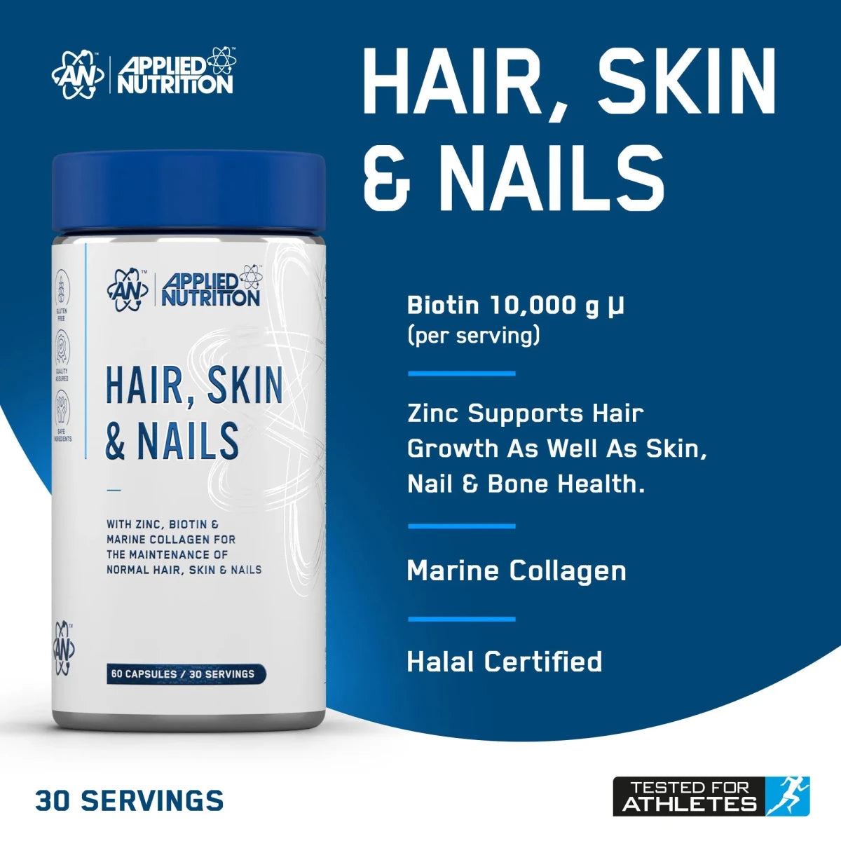 Applied Nutrition Collagen cheveux peau ongles 60 gélules marin