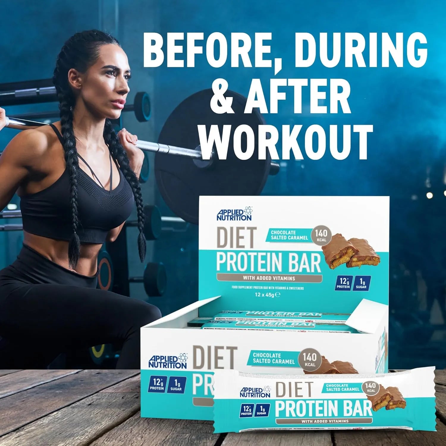 Applied Nutrition Diet Protein Bar barre chocolat caramel 45g 12g