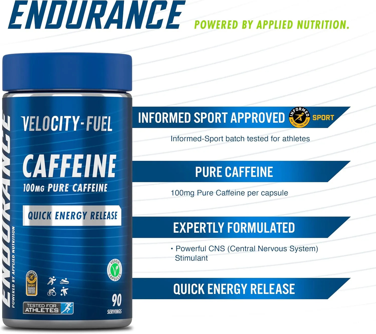 Applied Nutrition Endurance Caffeine Gélules 100 mg 90 Capsules
