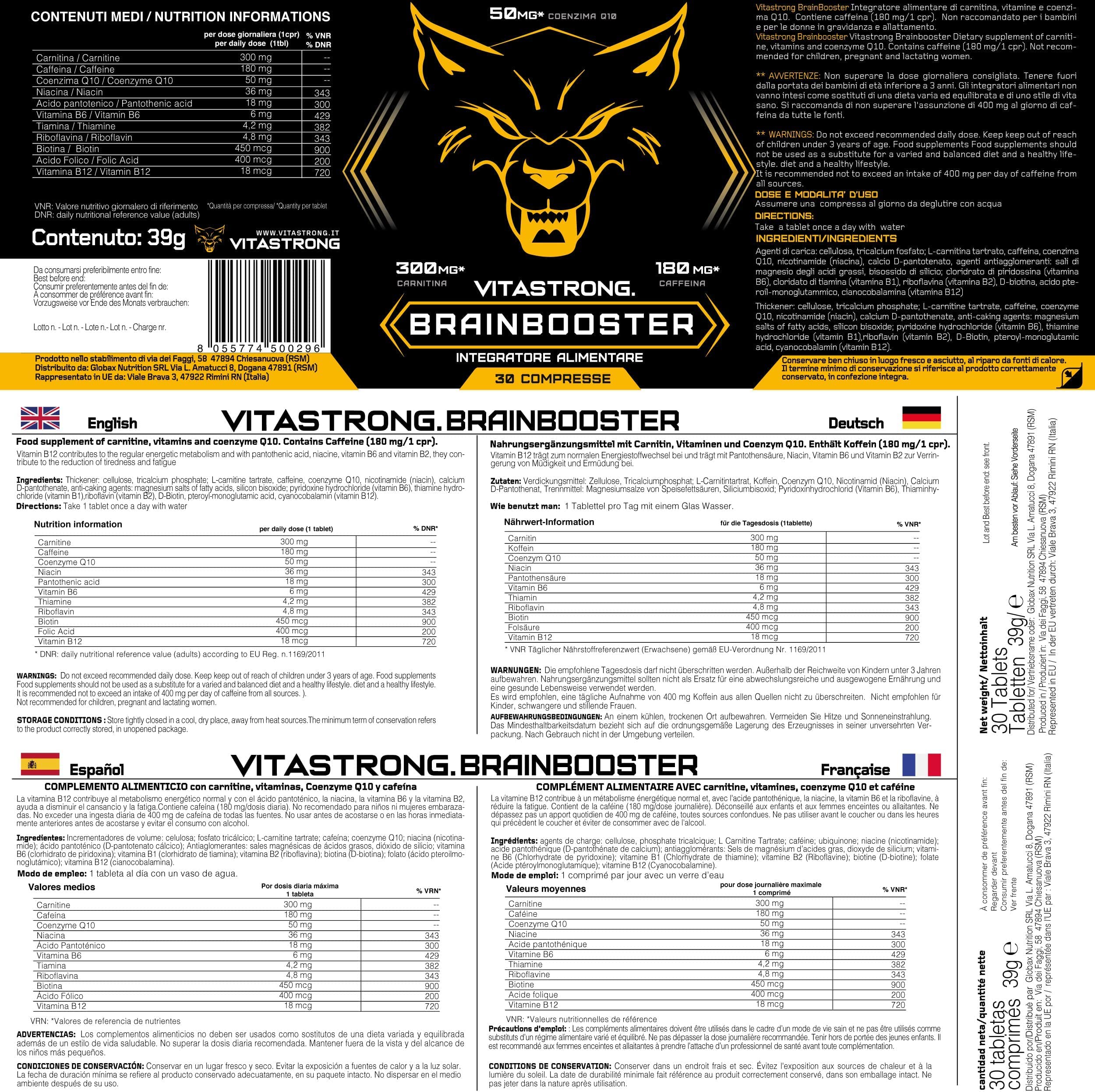 Vitastrong Mémoire Brainbooster nootropique 30 comprimés caféine