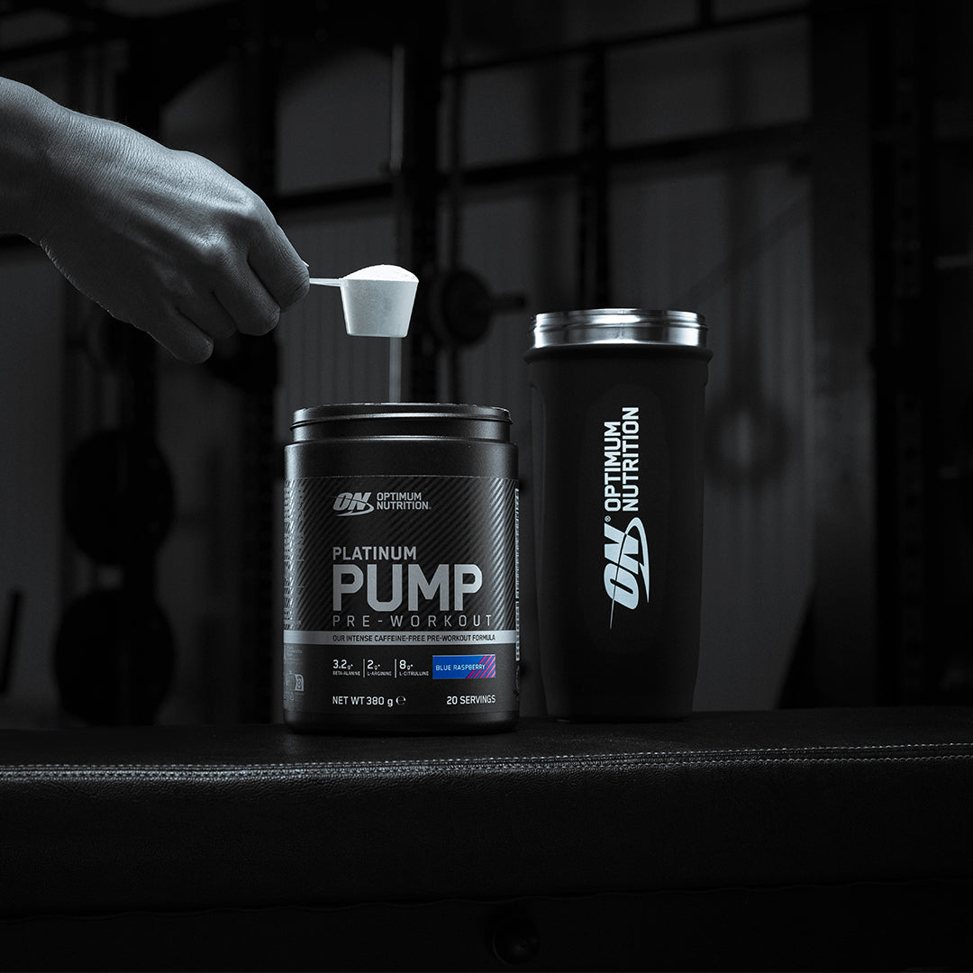 Optimum Nutrition Platinum Pump pré-workout sans caféine 380 g framboise