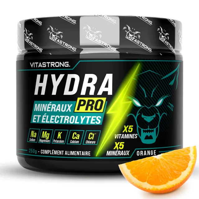Vitastrong Hydra Pro Électrolytes en Poudre Orange 250g 5 Minéraux