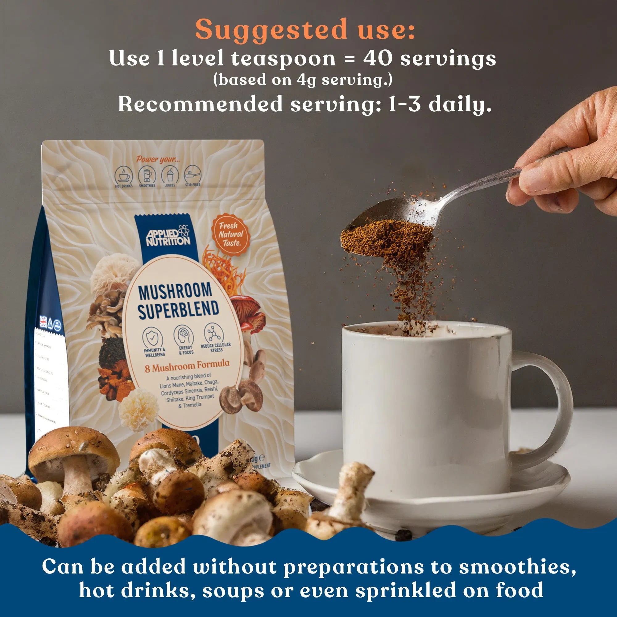 Applied Nutrition Mushroom Superblend poudre champignons 160g 8 champignons
