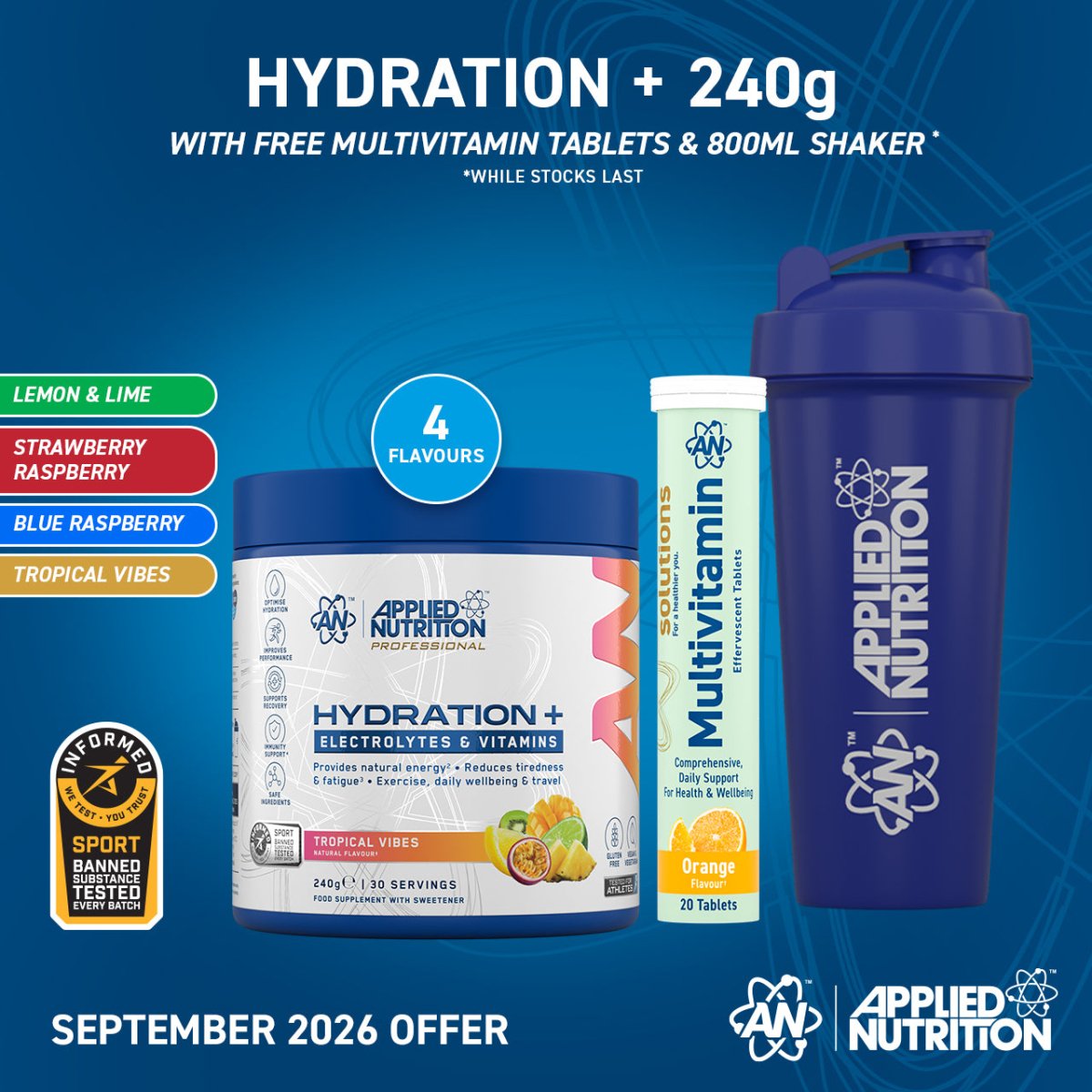 Applied Nutrition Hydration+ Poudre Électrolytes Tropical Vibes 240g