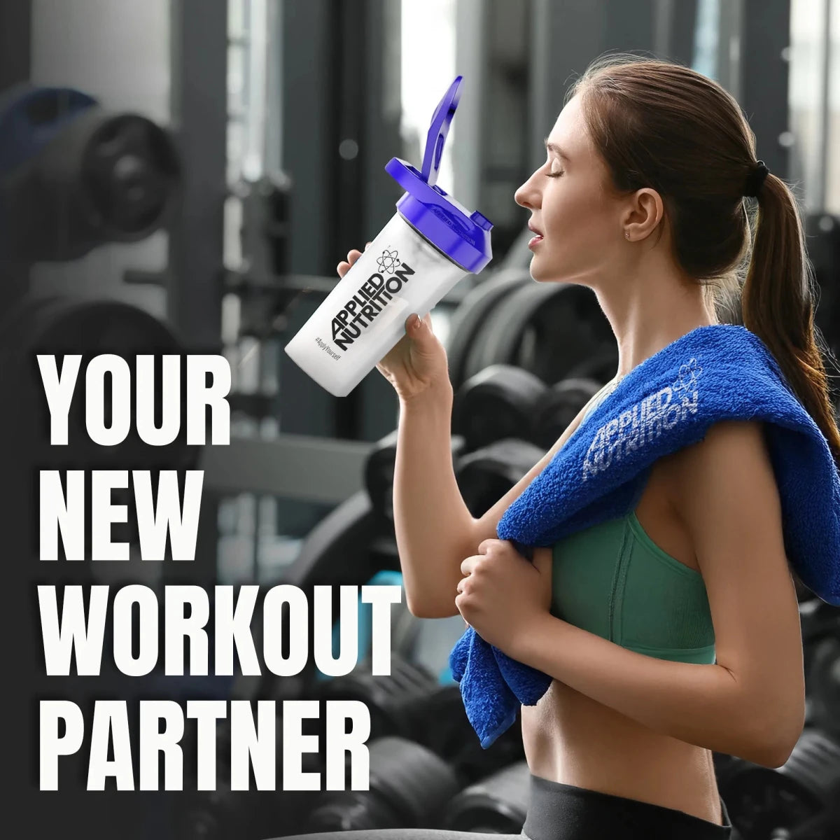 Applied Nutrition Shaker sport 600ml bleu mélangeur grille