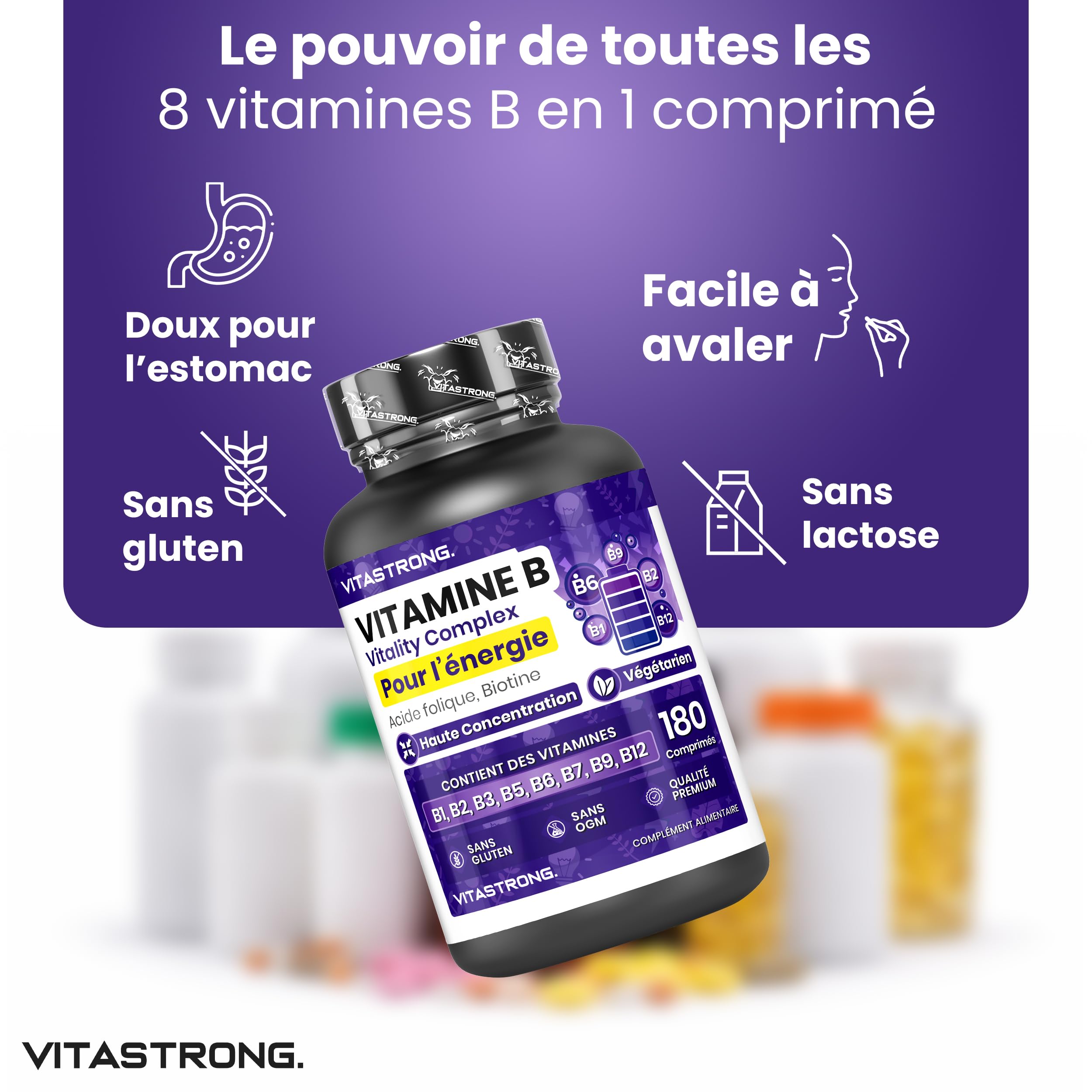 Vitastrong Vitamines Complexe B comprimés 180 haute dose
