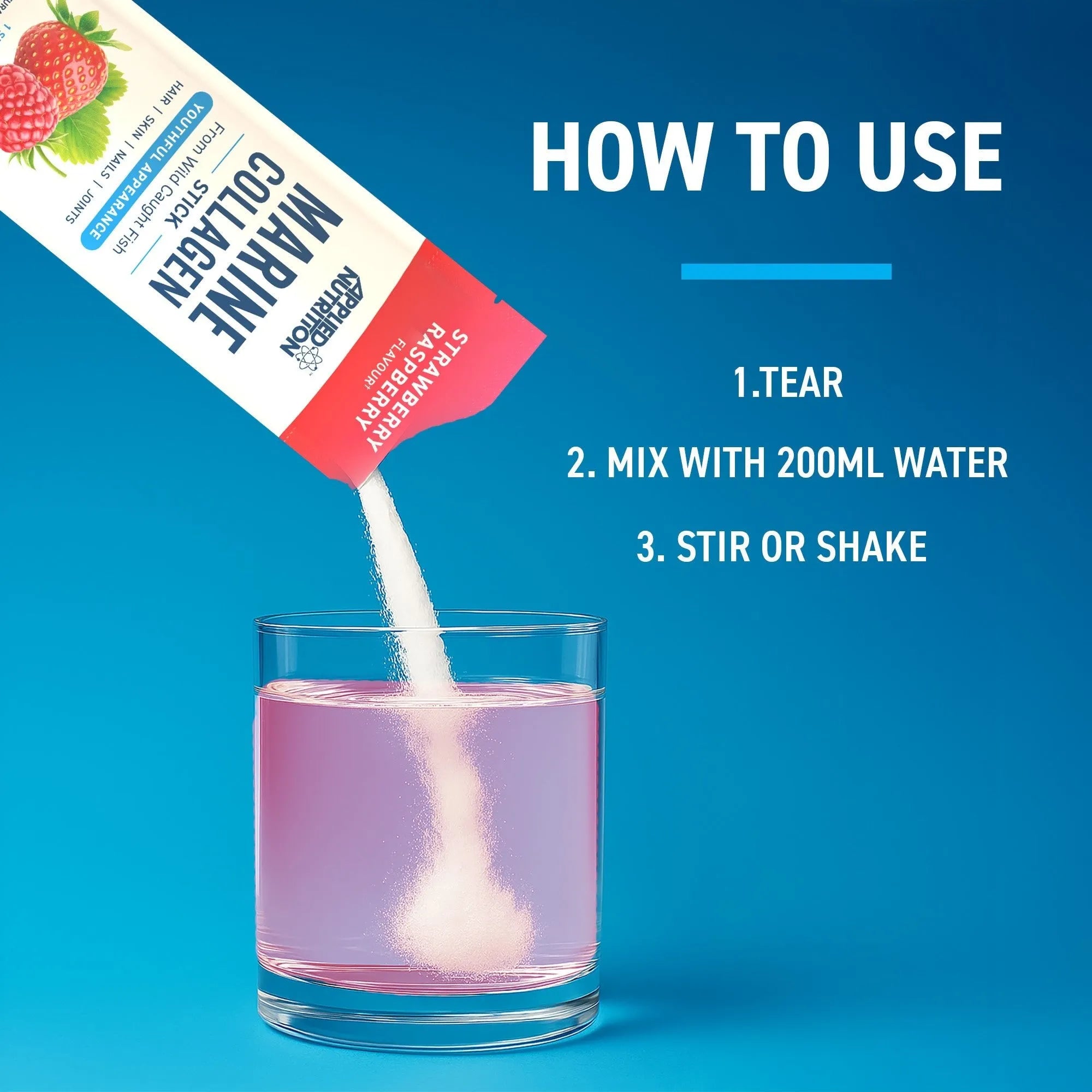 Applied Nutrition Collagen Collagène Marin Fraise Framboise x10