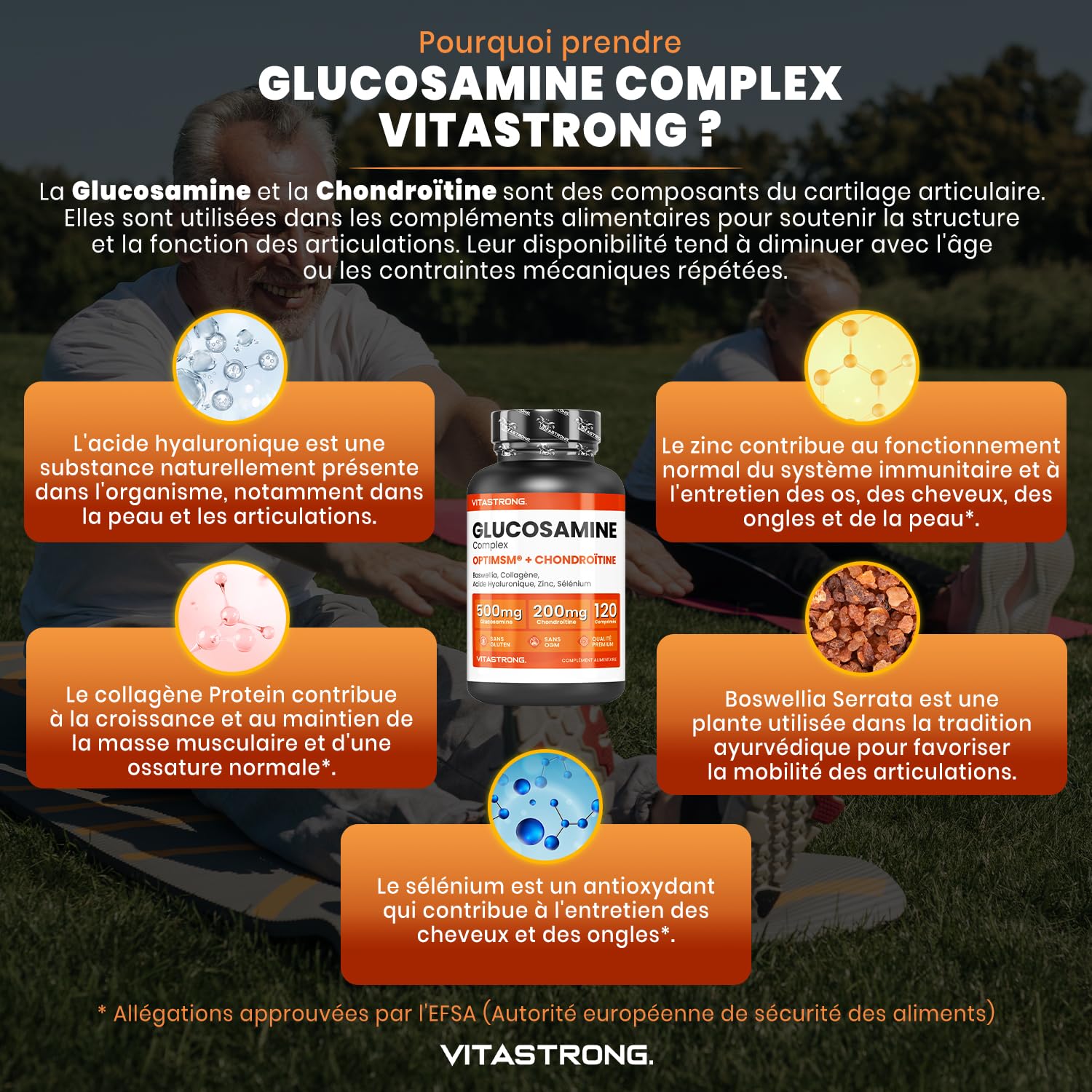 Vitastrong Glucosamine Chondroïtine MSM collagène 90 comprimés