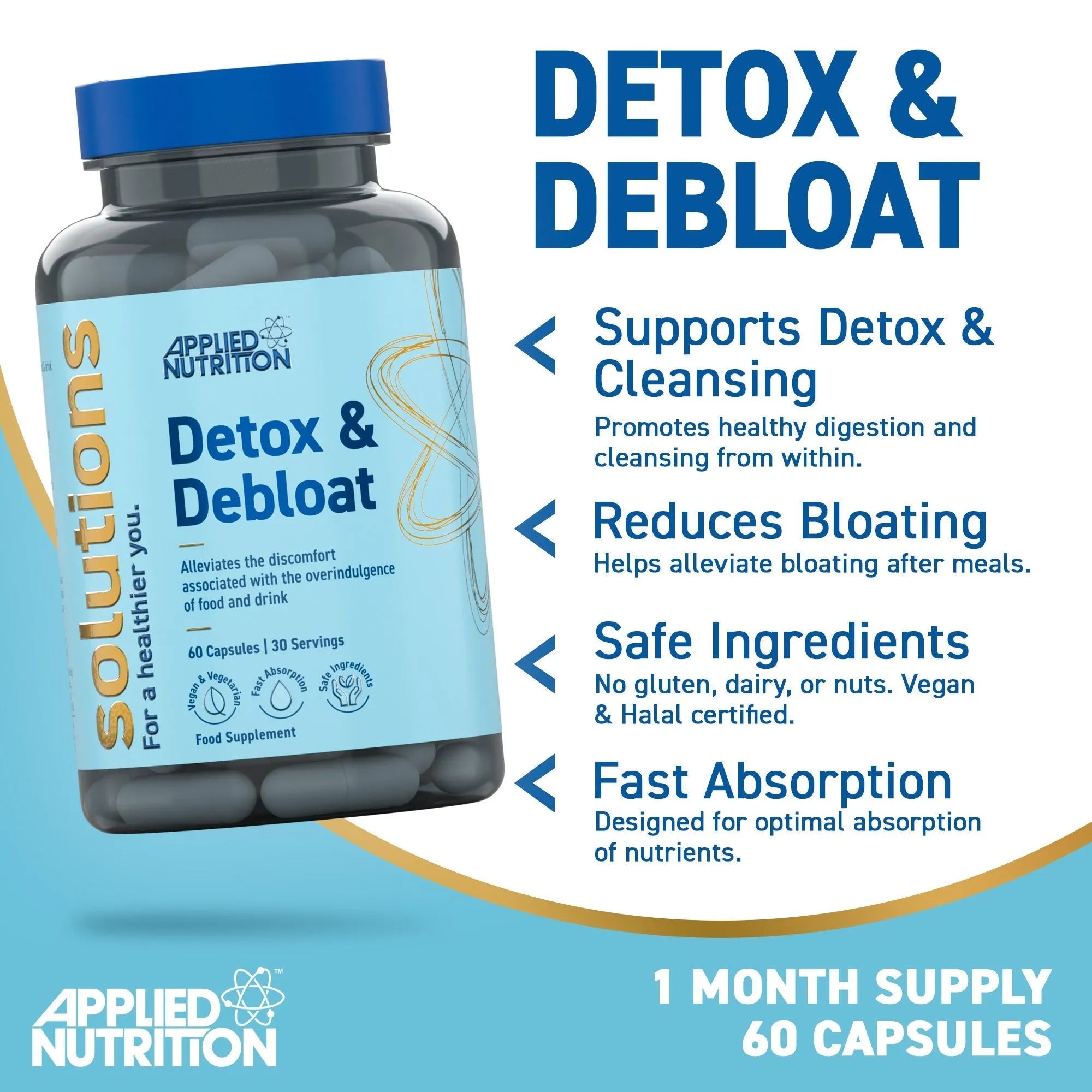 Applied Nutrition Detox Debloat gélules digestion 60 gélules