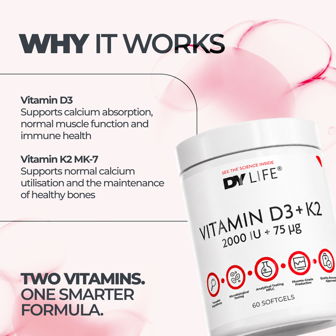 DY Nutrition D3+K2 2000 UI Vitamine 60 gélules os