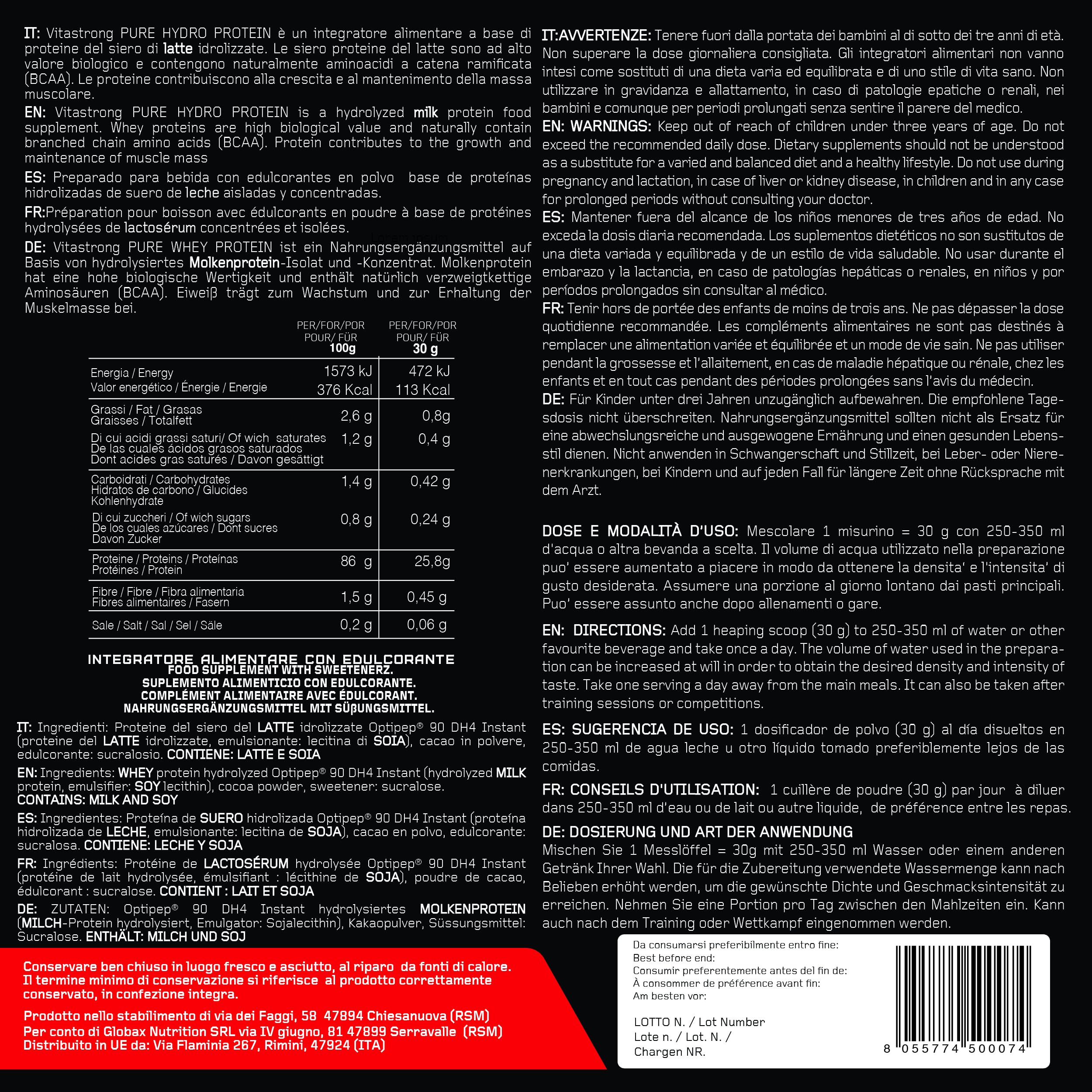 Vitastrong Protéines Whey Isolate chocolat Optipep sans gluten
