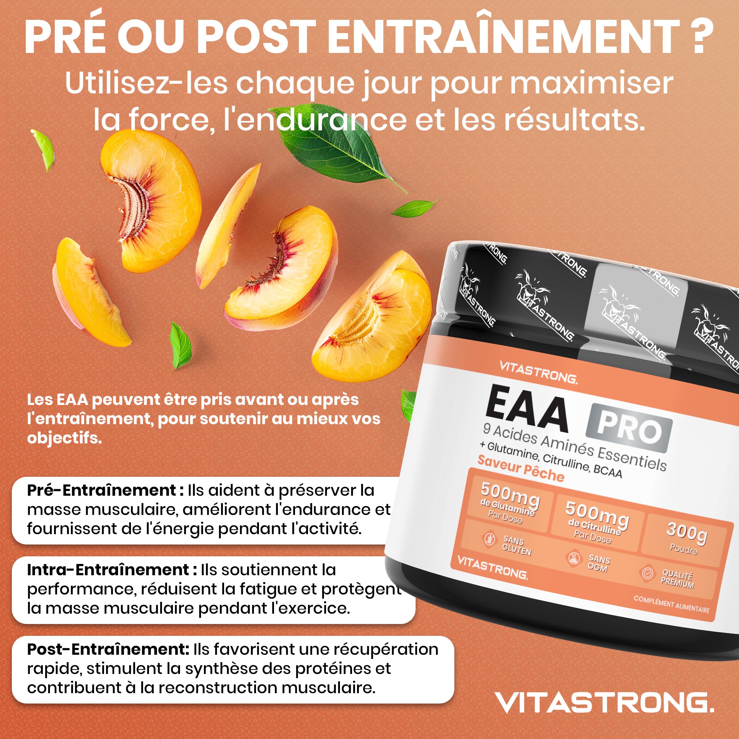 Vitastrong EAA PRO 9 poudre 300g pêche récupération