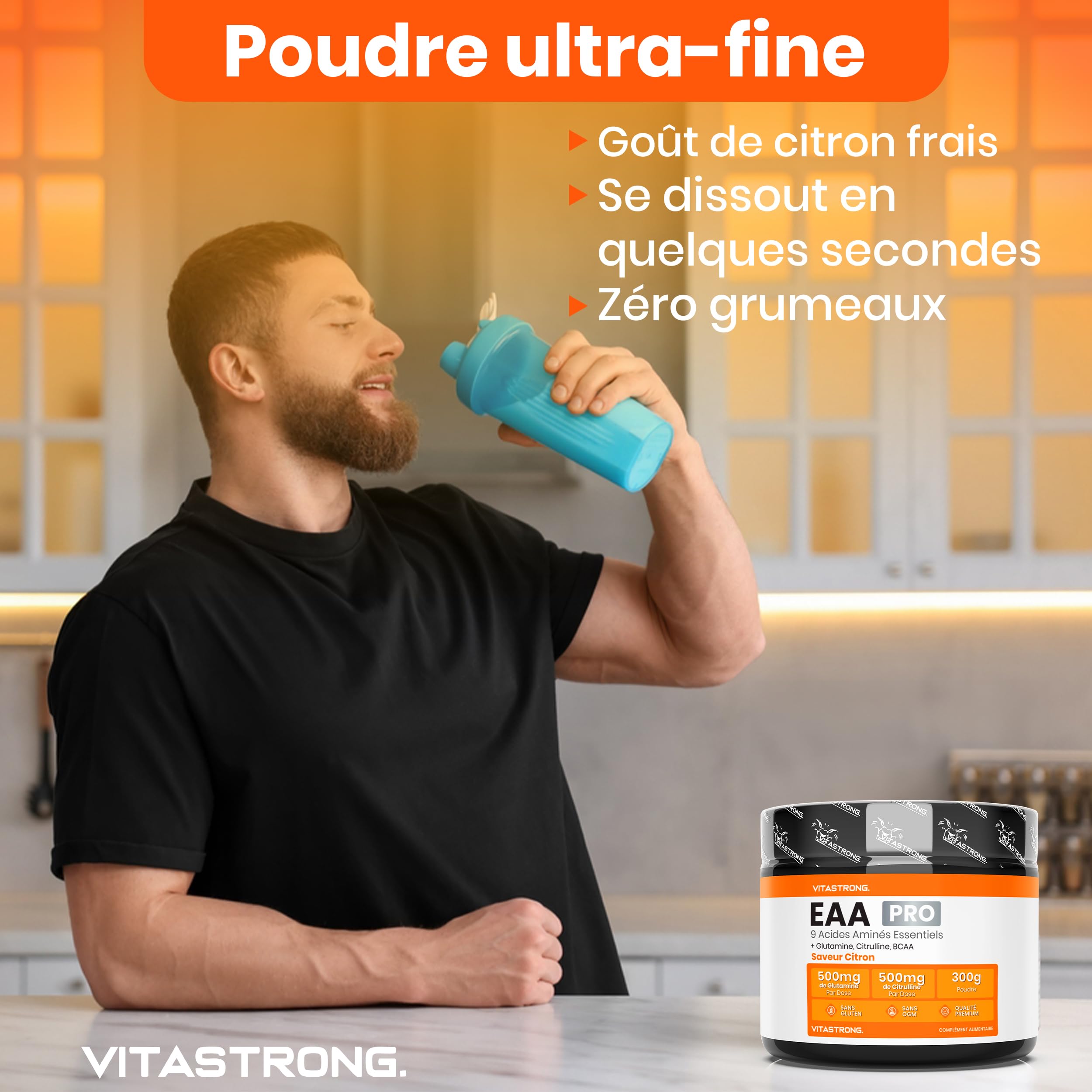 Vitastrong EAA PRO 9 Acides Aminés Poudre Citron 300g énergie