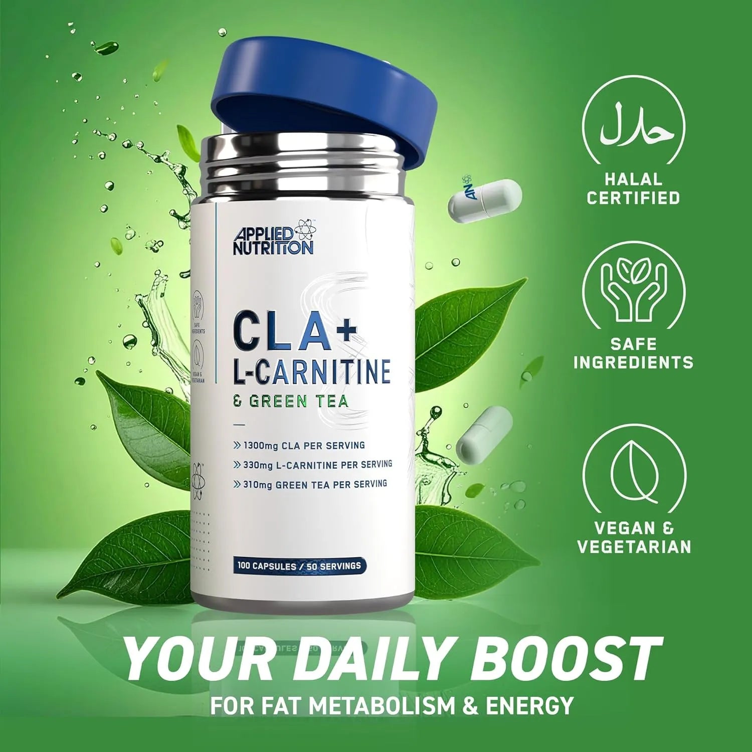 Applied Nutrition CLA L-Carnitine Thé Vert 100 Gélules