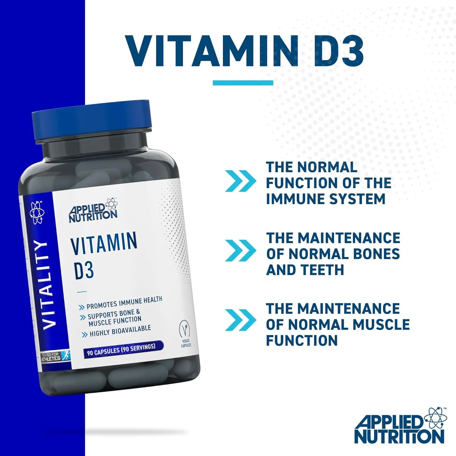 Applied Nutrition Vitality Vitamine D3 90 Gélules Vegan