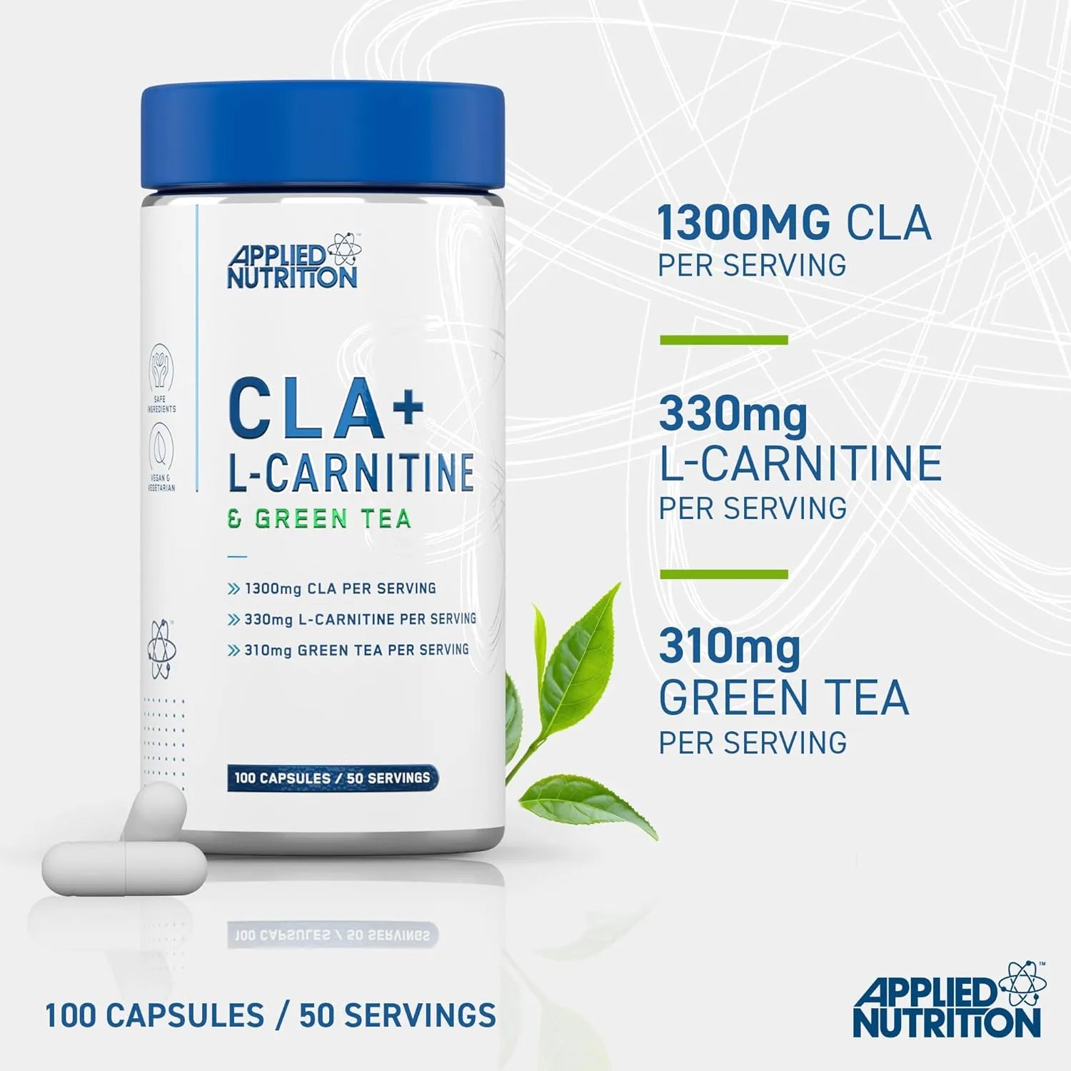 Applied Nutrition CLA L-Carnitine Thé Vert 100 Gélules