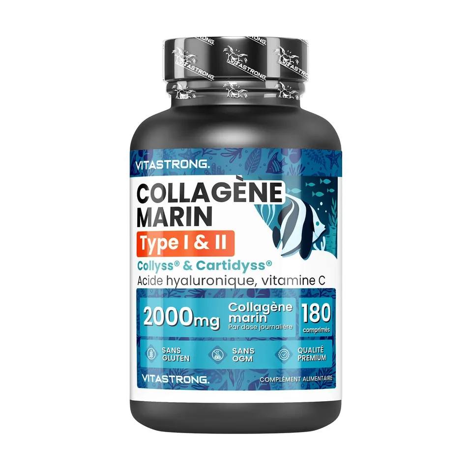 Vitastrong Collagène Marin acide hyaluronique 180 comprimés