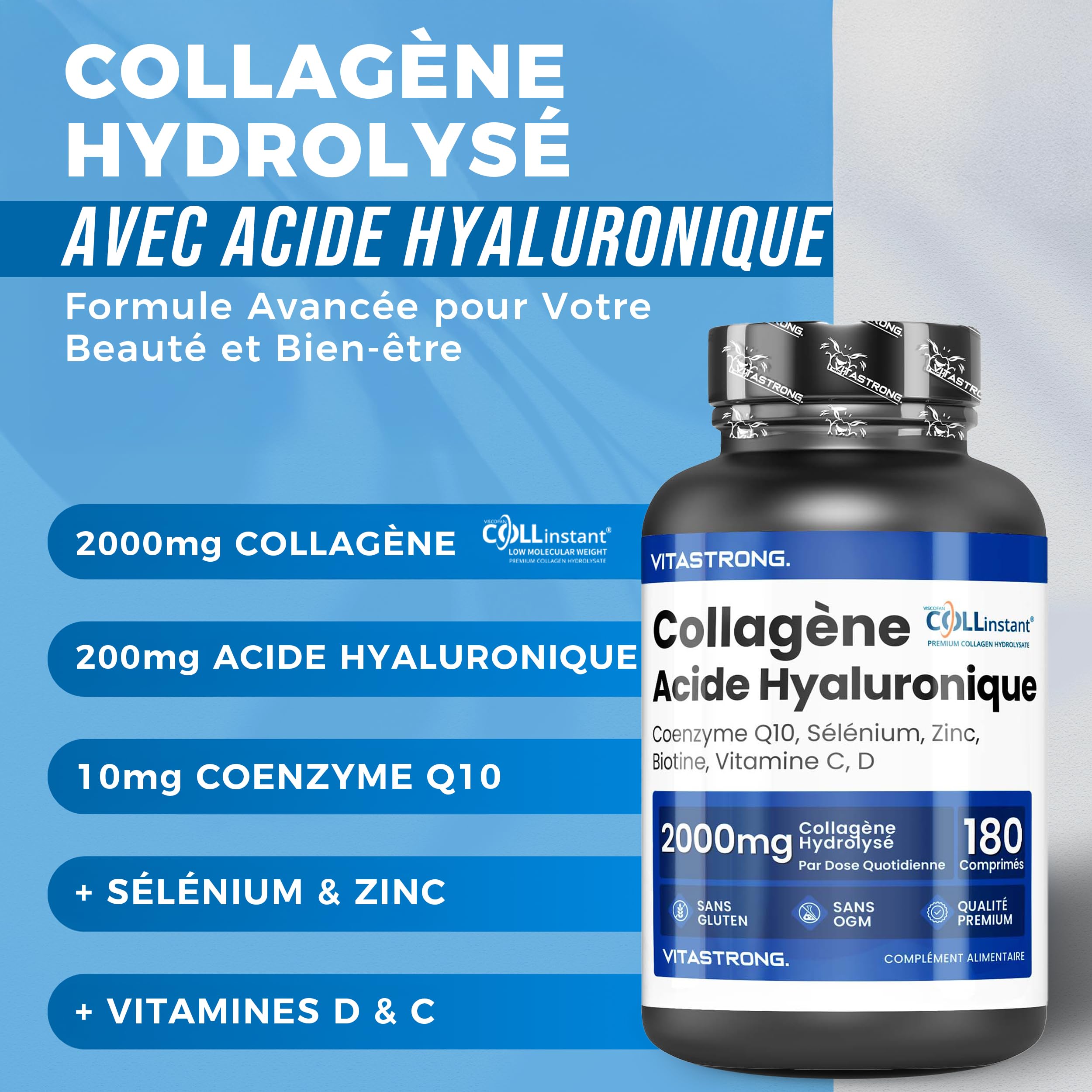 Vitastrong Beauté collagène comprimés 180 acide hyaluronique