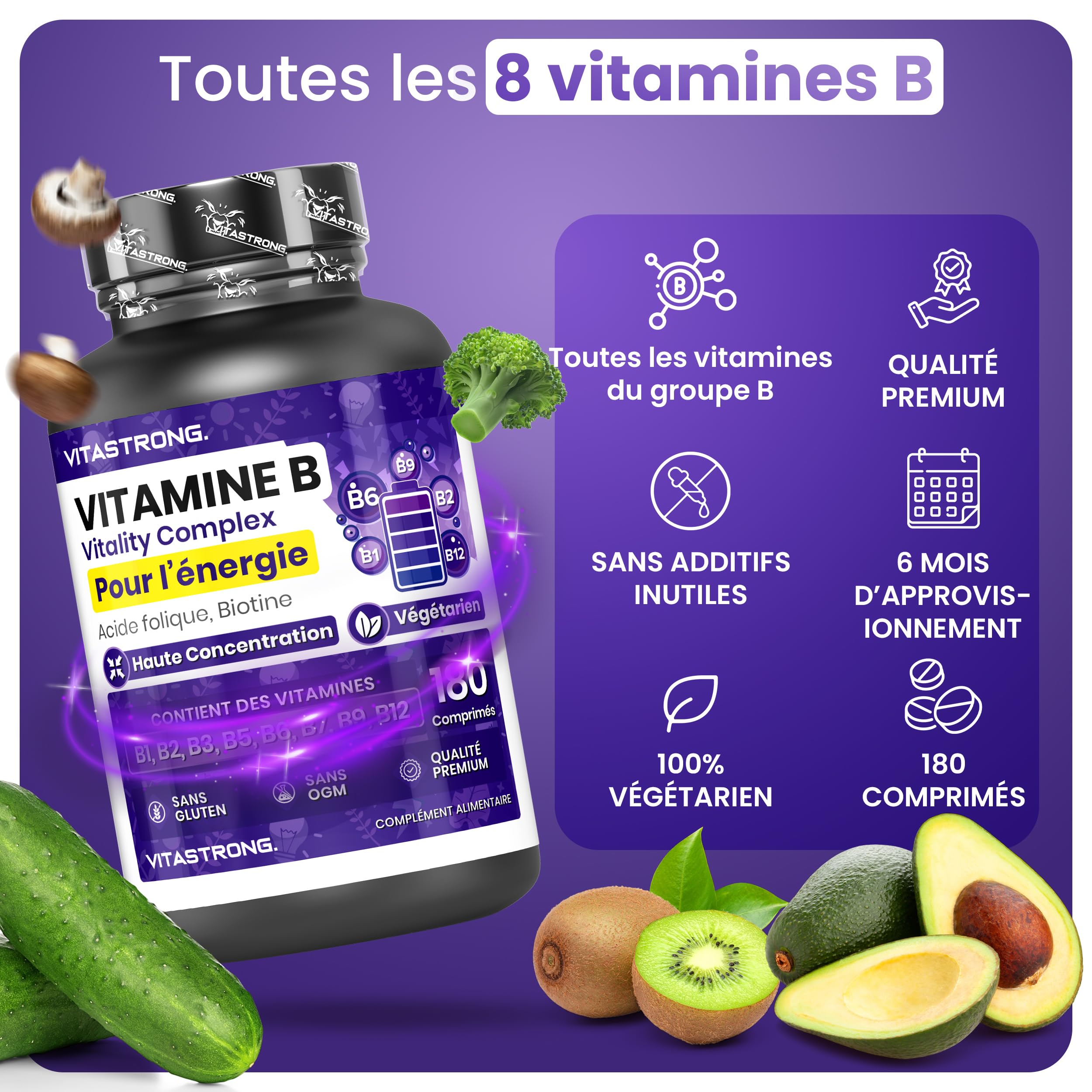 Vitastrong Vitamines Complexe B comprimés 180 haute dose