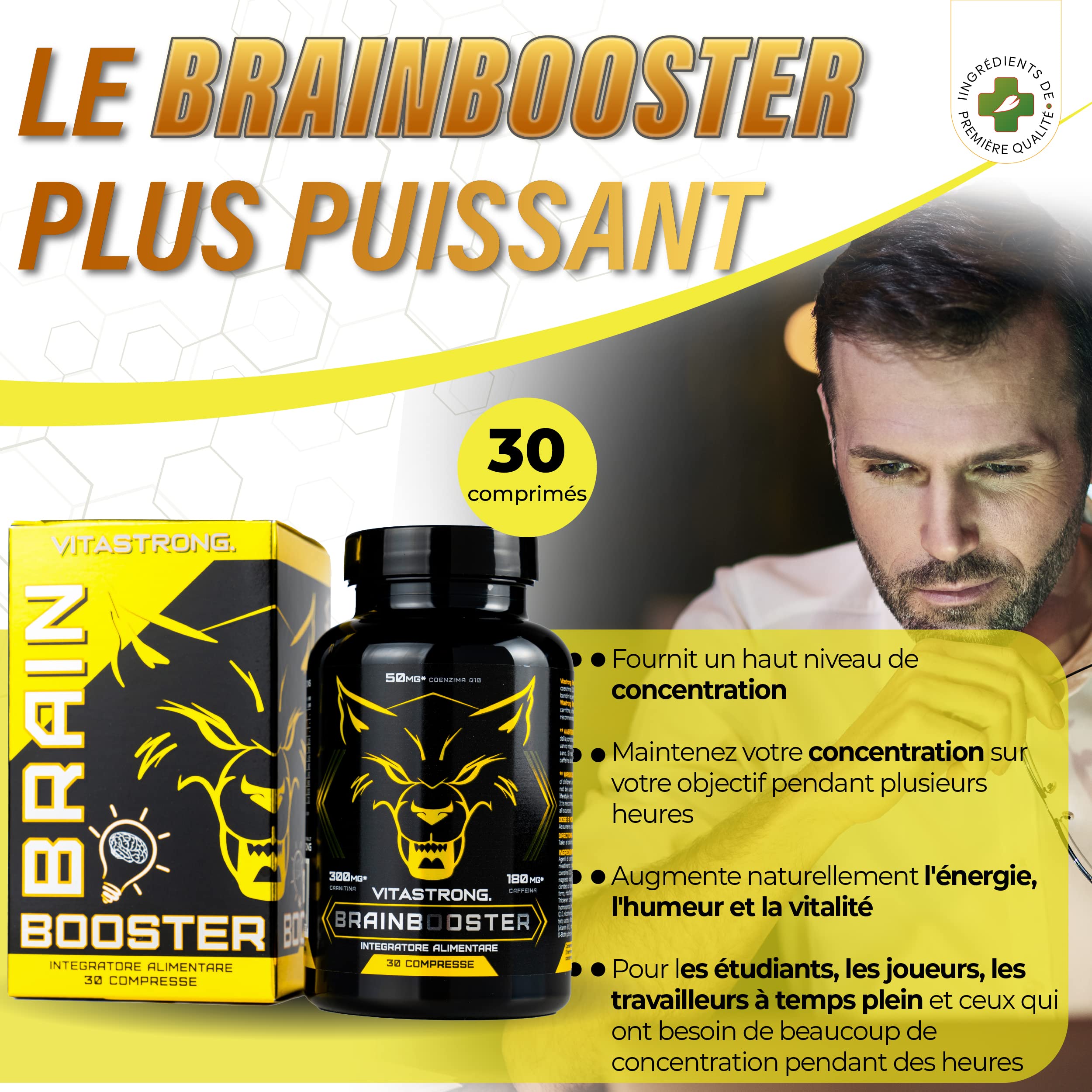 Vitastrong Mémoire Brainbooster nootropique 30 comprimés caféine