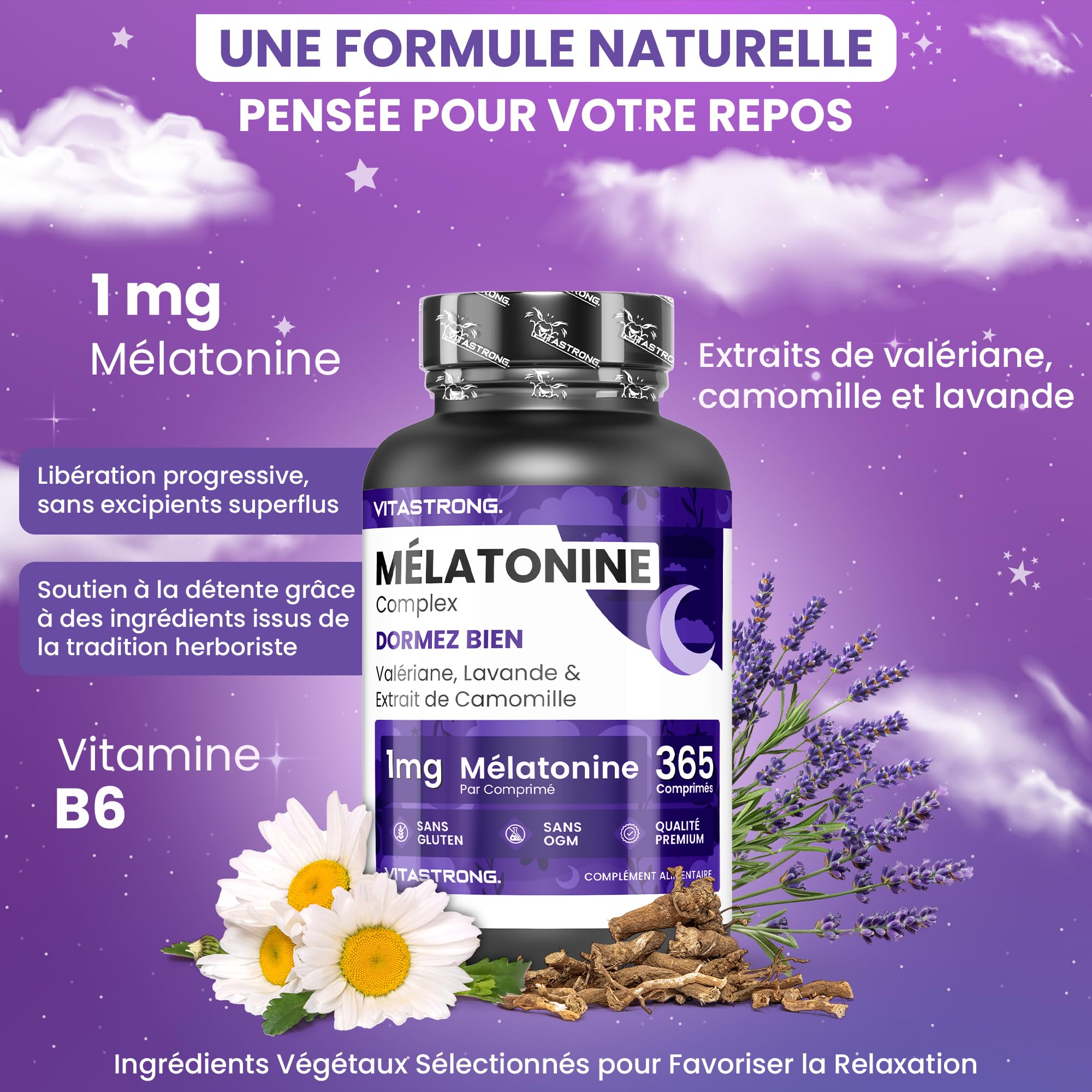 Vitastrong Sommeil Melatonine Complex 1mg 365 micro-comprimés