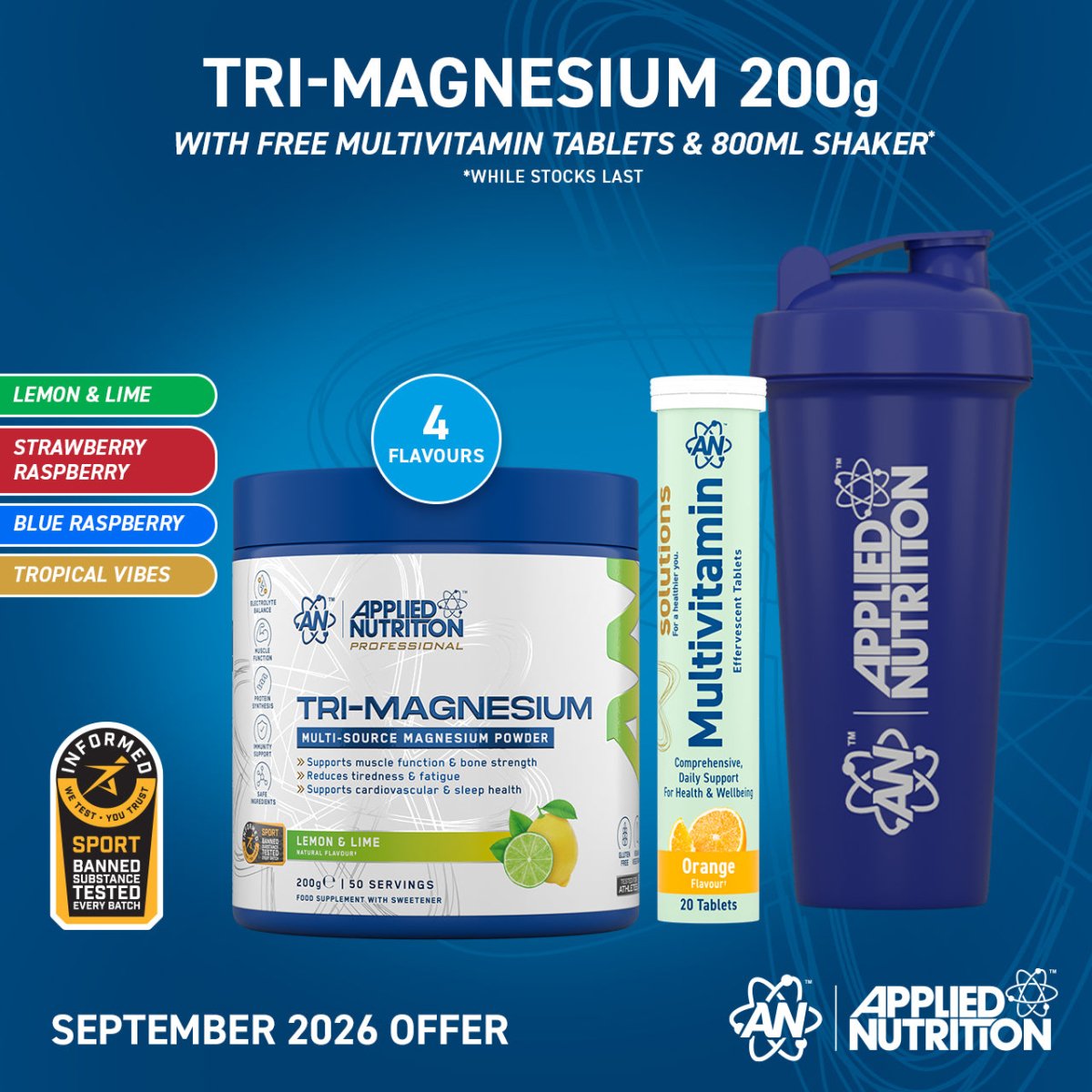 Applied Nutrition Tri-Magnesium poudre fraise-framboise 200g 300mg