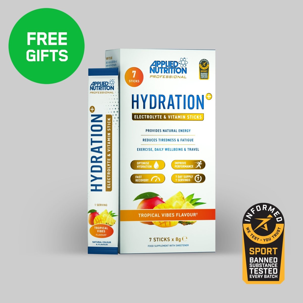 Applied Nutrition Hydration+ électrolytes Tropical Vibes 7 sticks
