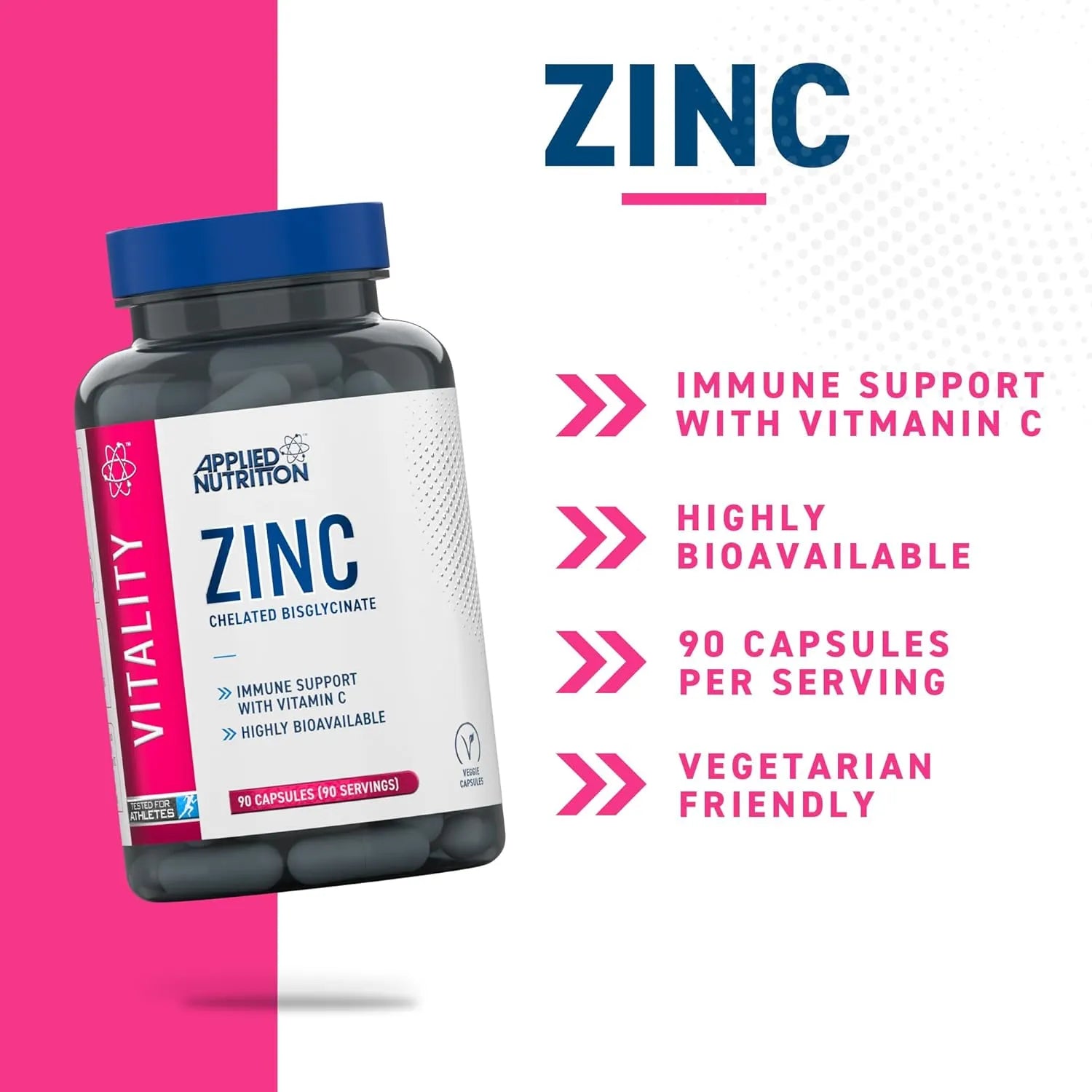 Applied Nutrition Vitality Zinc gélules vitamine C 90 gélules
