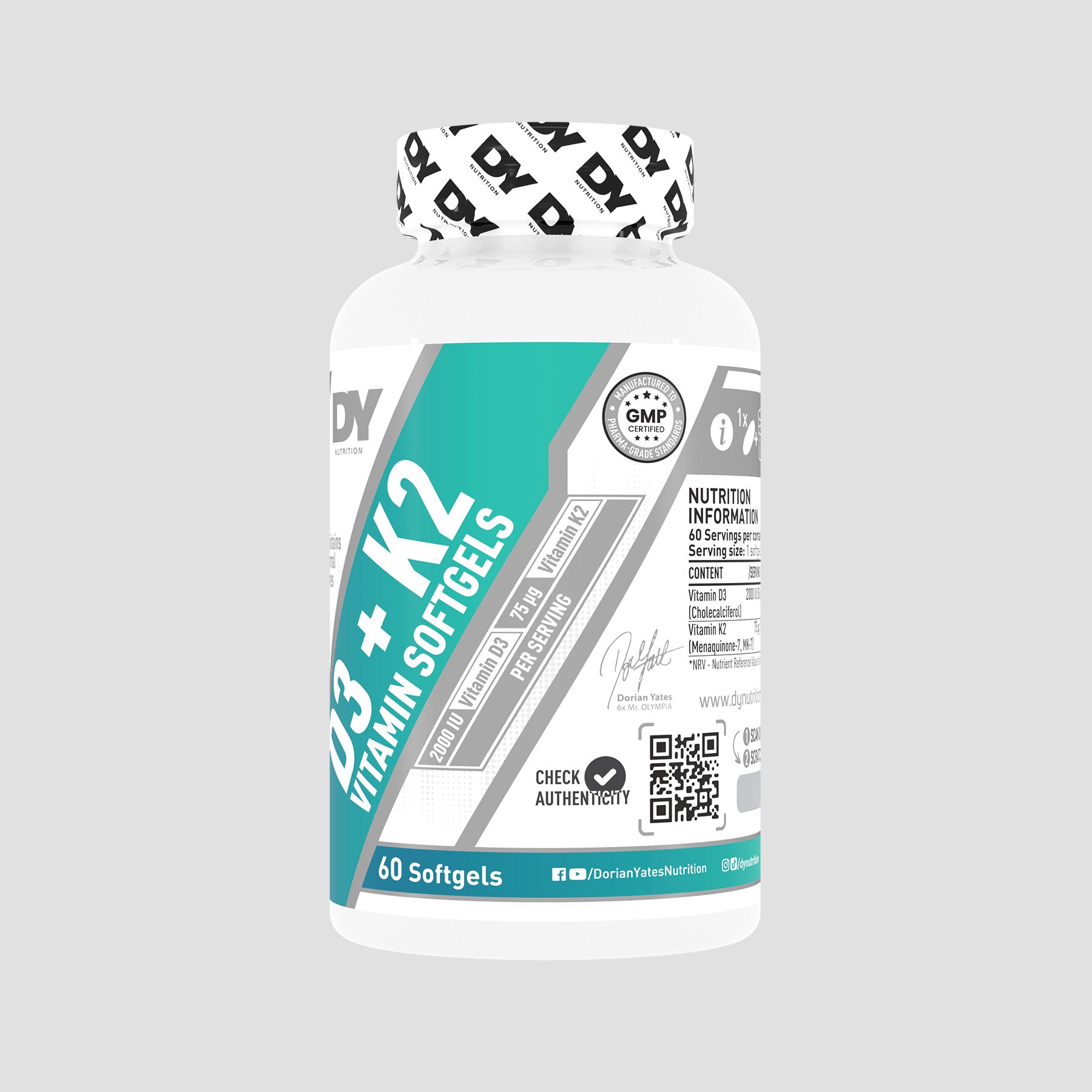 DY Nutrition D3 + K2 vitamines 60 gélules immunité