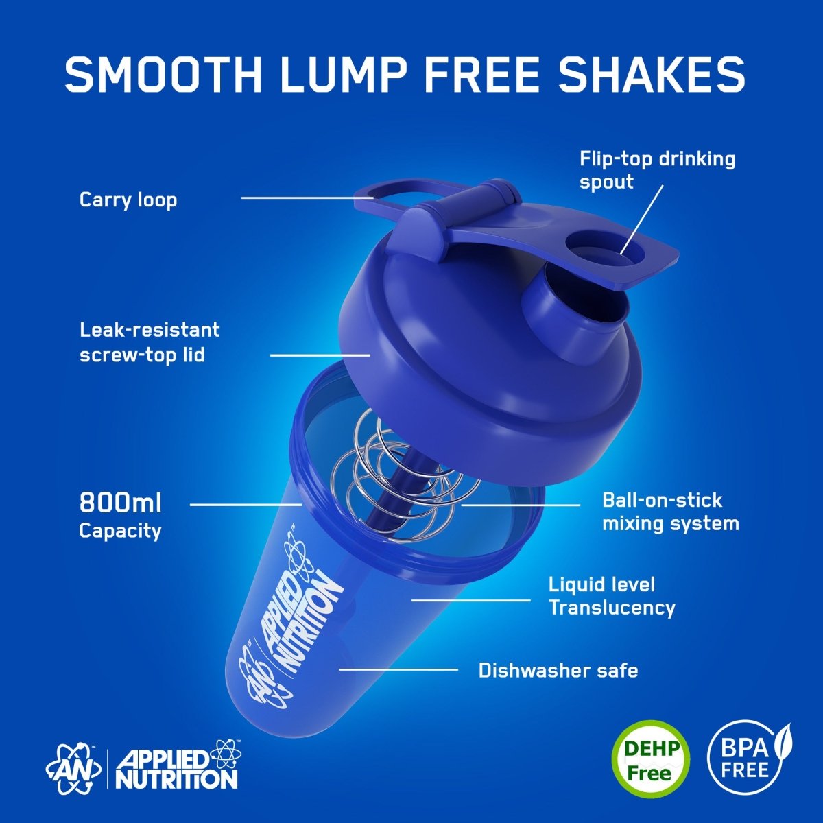 Applied Nutrition Shaker Premium bleu 800ml sans BPA
