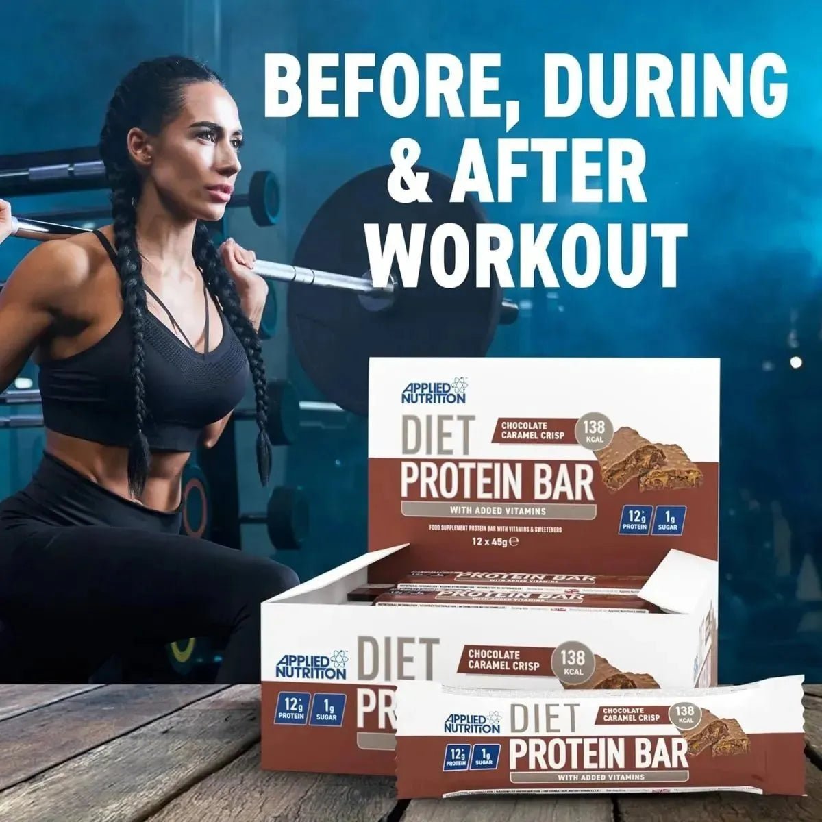 Applied Nutrition Diet Protein Bar barre chocolat caramel 45g 12g