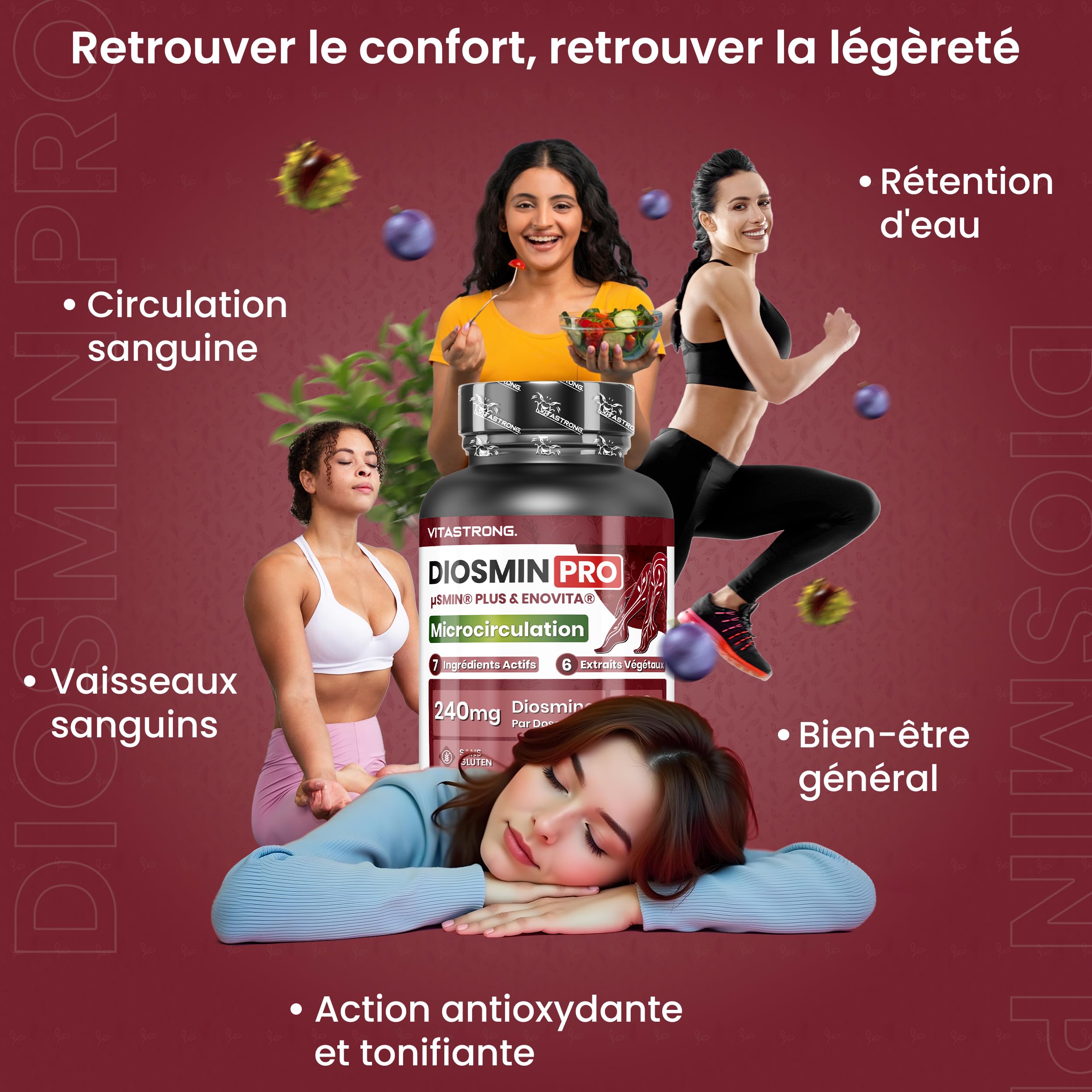 Vitastrong Diosmin PRO Diosmine Micronisée Vegan 60 Comprimés jambes
